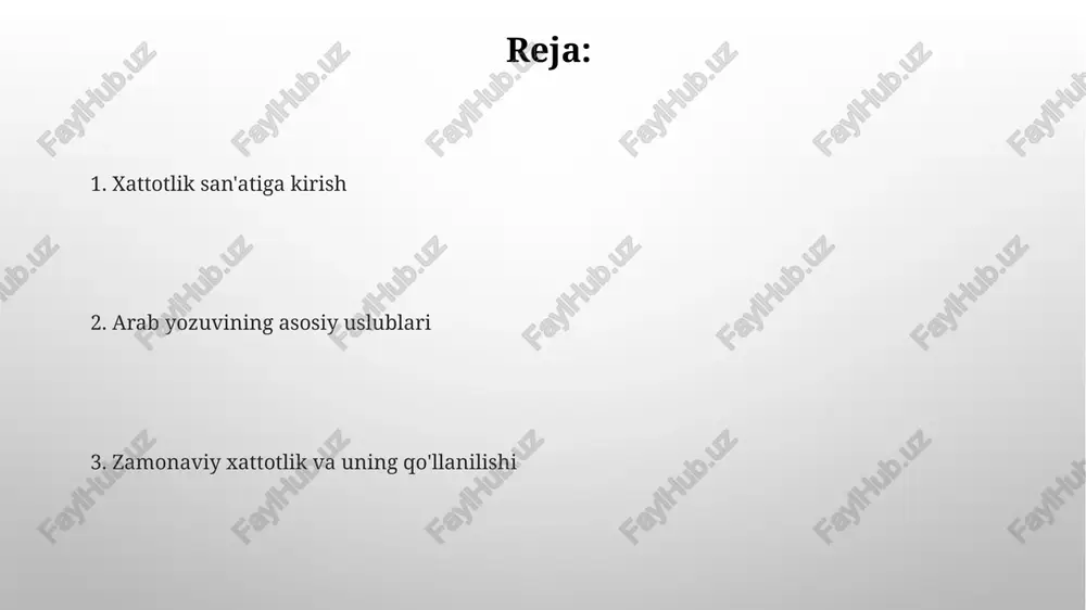 aklar va murakkablik darajasiga ega. nasta'liq xati nasta'liq xati o'zining 16-asrda mir ali tabriziy tomonidan takomillashtirilgan shakli bilan mashhur bo'lib, unda harflar o'zaro bog'lanib, go'zal va oqimli kompozitsiyalar yaratiladi. bu xat turi fors-tojik madaniyatida keng tarqalgan bo'lib, uning 60 daraja burchak ostida yozilishi va harflarning gorizontal yo'nalishi asosiy xususiyatlaridan hisoblanadi. suls xati suls xati oʻzining egri chiziqlari va chuqur ilmoqlari bilan mashhur boʻlib, harfning uchdan bir qismi (taxminan 33%) egri shaklga ega ekanligi bilan ajralib turadi. suls xatida harflar bir-biri bilan oʻzaro bogʻlanib, murakkab naqshlar hosil qiladi; bu stil xi asrda ibn muqla tomonidan standartlashtirilgan 6 ta uslubdan biridir. diwaniy xati diwaniy xatining asosiy xususiyati harflarning bir-biriga chambarchas bog'langanligi, ba'zan esa 90 gradusgacha bo'lgan keskin burchak ostida burilishlar uchraydi, bu xatga o'ziga xos dinamik ko'rinish beradi. usmoniylar imperiyasi davrida diwaniy xati davlat idoralari va saroy hujjatlarida keng qo'llanilgan, xususan farmonlar (firmanlar) va rasmiy xatlarda, ularning muhimligini ta'kidlab turgan. riq’a xati …