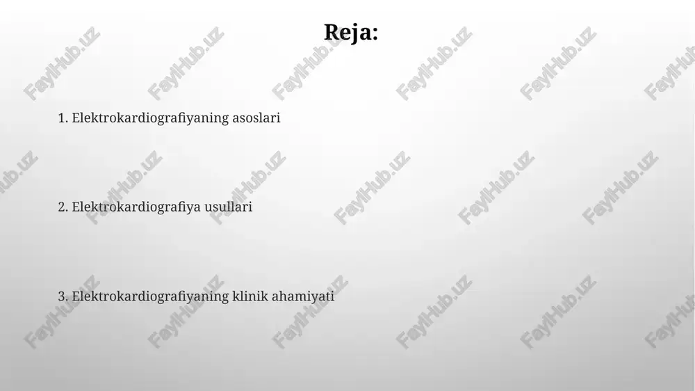 l faollashuvni ko'rsatadi. pr intervali p to'lqini boshidan qrs kompleksining boshigacha bo'lgan vaqtni o'lchaydi, odatda 0,12 dan 0,20 sekundgacha (120-200 ms), av tugun orqali o'tkazuvchanlikni aks ettiradi. ekgning normal ko'rsatkichlari ekgda p tishining normal davomiyligi 0.06 dan 0.12 sekundgacha bo'lib, bu yurak bo'lmachalarining depolarizatsiyasini aks ettiradi va uning shakli odatda tekis va simmetrik bo'lishi kerak. qrs kompleksi 0.06 dan 0.10 sekundgacha bo'lishi normal hisoblanadi, bu qorinchalarning depolarizatsiyasini ko'rsatadi; undan oshib ketishi qorinchalarda o'tkazuvchanlik muammosidan dalolat beradi. ekgda yurak ritmining buzilishlari ekg da yurak ritmining buzilishlari, masalan, sinus taxikardiyasi 100 dan ortiq zarb/min tezlikni ko'rsatadi, bu stress yoki jismoniy mashqlar paytida normal bo'lishi mumkin. atrial fibrillyatsiya, yurak ritmining keng tarqalgan buzilishi, ekg da aniq p to'lqinlari yo'qligi va tartibsiz r-r intervallari bilan xarakterlanadi, bu 350-600 zarb/min gacha yetishi mumkin. ekgda yurakning ishemik shikastlanish belgilari ekgda st segmentining depressiyasi (gorizontal yoki pastga eğilgan) va t tishining inversiyasi ishemik yurak kasalligining tipik belgilaridir, …