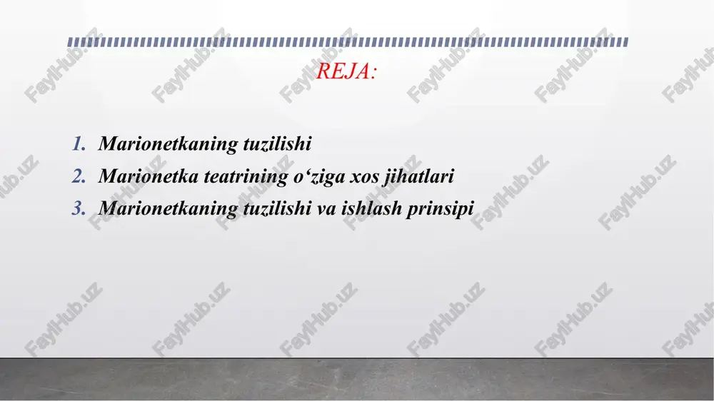 inchoq, balki madaniy meros va san’at vositasidir. marionetka san’ati insoniyat tarixining juda qadimiy davrlariga borib taqaladi. qadimgi hindiston, xitoy, gretsiya va rim imperiyalarida ip yordamida harakatlanadigan qo‘g‘irchoqlar diniy marosimlarda, xalq bayramlarida va tantanalarda ishlatilgan. o‘rta asrlarda marionetka yevropada, ayniqsa italiya, chexiya va fransiyada juda mashhur bo‘lgan. bu davrda marionetka diniy syujetlardan tashqari, kulgili sahnalar, xalq ertaklari, tarixiy voqealarni tasvirlashda ham keng qo‘llanilgan. marionetkaning tuzilishi va ishlash prinsipi marionetkaning tanasi bir nechta mustaqil harakatlanuvchi qismlardan (bosh, qo‘l, oyoq, gavda) tashkil topgan bo‘ladi. bu qismlar maxsus iplar yordamida yuqoridagi boshqaruv moslamasiga ulanadi. har bir ip muayyan tana qismini harakatlantiradi, natijada qo‘g‘irchoq tirik mavjudotga o‘xshab harakat qiladi. tajribali qo‘g‘irchoqboz bir vaqtning o‘zida bir nechta ipni boshqarib, murakkab harakatlarni amalga oshiradi. marionetka teatrining o‘ziga xosligi marionetka teatri boshqa qo‘g‘irchoq teatrlaridan o‘zining realistik harakatlari va nozik ifoda imkoniyatlari bilan ajralib turadi. unda qo‘g‘irchoqlar hatto raqsga tushishi, musiqa ostida harakatlanishi yoki dialog olib borishi mumkin. marionetka …