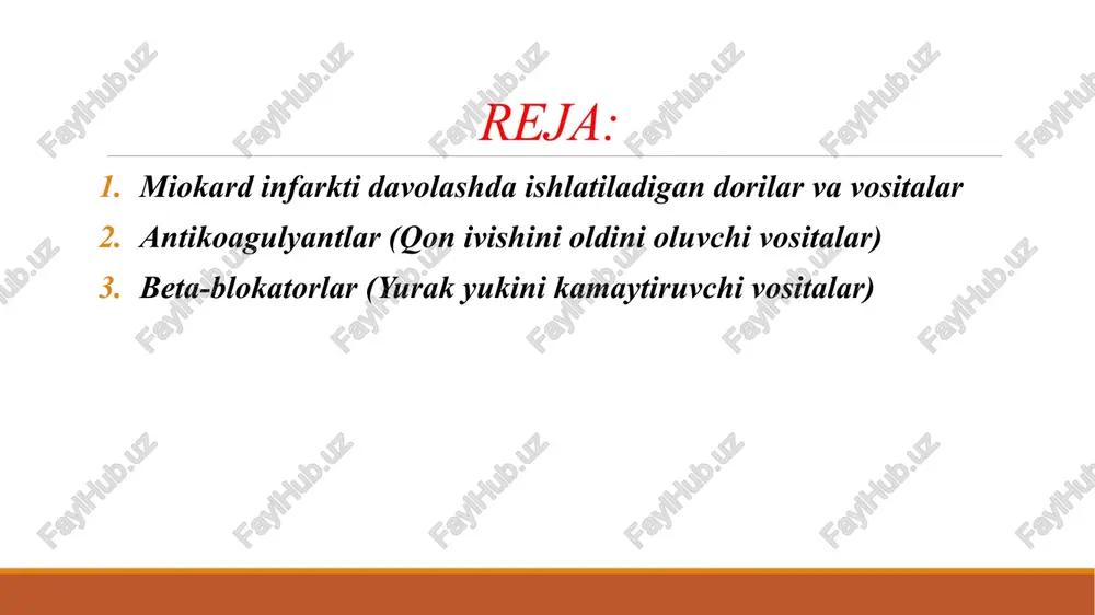 lovastatindan yaratilgan semisintetik dori. tabiiy vositalar miokard infarktini oldini olish va davolashda tabiiy vositalar ham qo‘llanadi, lekin ular sintetik dorilar darajasida samarali emas, asosan profilaktika uchun ishlatiladi: qon tomirlarini mustahkamlovchi o‘simliklar: ginkgo biloba (flavonoidlar, terpenoidlar) omega-3 yog‘ kislotalari (c20h30o2, c22h32o2) – baliq yog‘ida mavjud antioksidantlar: vitamin e (c29h50o2), vitamin c (c6h8o6) miokard infarkti - bu yurak toj arteriyalarining tromb bilan berkilib qolishi yoki ularning siqilishi oqibatida, yurakni muskul qavatini qon bilan taʼminlanishini buzilishi natijasida yurak muskul qavatini nekrozga (mahalliy o‘lim) uchrashi. bu kasallik bilan 45—60 yoshdagi kishilar kasallanadi. erkaklar ayollarga nisbatan miokard infarktiga ko‘p chalinadilar, 40—50 yoshdagi erkaklar besh barobar ko‘p kasal boʻlishadi[1]. keyingi yillarda miokard infarkti kasalligi tobora ko‘payib boryapti. ayniqsa, 45-60 yoshdagi kishilar o‘rtasida miokard infarkti ko‘p uchramoqda. erkaklar ayollarga nisbatan miokard infarktiga ko‘p chalinadilar. 40- 50 yoshdagi erkaklar besh barobar ko‘p kasal bo'ladilar. ayollar erkaklarga nisbatan o‘rta hisobda 10-15 yil kech kasal boiadilar. 40 yoshga toʻlmagan navqiron …