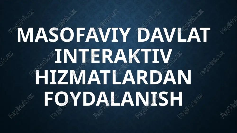 , aholiga xizmat ko‘rsatishda shaffoflik va tezkorlikni ta’minlash, byurokratik to‘siqlarni kamaytirish kabi dolzarb vazifalarga bevosita bog‘liq. masofaviy davlat xizmatlarining paydo bo‘lishi va kengayishida bir qator omillar muhim ahamiyatga ega. avvalo, jamiyatda raqamli texnologiyalarning jadal rivojlanishi va aholining internetdan foydalanish ko‘lamining ortishi davlat xizmatlarini elektron shaklda ko‘rsatish uchun texnik shart-sharoitlar yaratdi. shuningdek, global miqyosda “elektron hukumat” (e-government) konsepsiyasining joriy etilishi davlat boshqaruvi jarayonlarini optimallashtirish va xizmatlarni ochiq hamda samarali shaklga keltirishni talab etmoqda. o‘zbekiston respublikasida ham so‘nggi yillarda raqamli transformatsiya siyosati izchil amalga oshirilmoqda. xususan, **yagona interaktiv davlat xizmatlari portali (my.gov.uz)**ning yaratilishi aholiga 24/7 rejimda xizmat ko‘rsatish imkonini berdi. portal orqali pasport olish, soliq to‘lash, elektron navbatga yozilish, tadbirkorlik subyektlarini ro‘yxatdan o‘tkazish, ijara shartnomalarini rasmiylashtirish kabi yuzlab xizmatlar onlayn shaklga o‘tkazildi. bundan tashqari, elektron raqamli imzo (erim), shaxsni identifikatsiyalash tizimi (oneid) kabi vositalar fuqarolarga masofadan turib huquqiy ahamiyatga ega harakatlarni amalga oshirish imkonini bermoqda asosiy qism: 2. masofaviy davlat xizmatlaridan foydalanish …