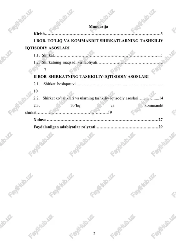 abi yo‘nalishlarda keng qo‘llanilmoqda. ushbu kurs ishida shirkatlarning tashkiliy-iqtisodiy asoslari, ularning tashkil topish tartibi, boshqaruv shakllari, iqtisodiy faoliyat yo‘nalishlari va amaliy jihatlari chuqur o‘rganiladi. mavzuning dolzarbligi shundaki, bugungi kunda kichik biznes, kooperatsiyalar, investitsion loyihalar va islomiy moliyaviy institutlar doirasida shirkatning amaliyotga tatbiq etilishi kengaymoqda. kurs ishining maqsadi: shirkat tushunchasining iqtisodiy va tashkiliy asoslarini tahlil qilish, ularning samarali faoliyat yuritish mexanizmlarini o‘rganish hamda real iqtisodiyotni rivojlantirishdagi rolini yoritish. kurs ishi davomida nafaqat an’anaviy fiqhiy manbalar, balki zamonaviy iqtisodiy nazariyalar ham tahlil qilinadi va amaliy misollar orqali shirkat faoliyatining samaradorligi yoritiladi. albatta! "shirkatning tashkiliy-iqtisodiy asoslari" mavzusidagi kurs ishi uchun kirish qismiga qo‘shimcha ma’lumotlar kiritish mumkin. quyida kirishning yanada to‘liqroq versiyasi keltirilgan: shirkatning iqtisodiy va tashkiliy asoslari haqida tushuncha shakllantirish, nafaqat iqtisodiy rivojlanishning muhim omili, balki huquqiy va moliyaviy tizimlarning barqarorligini ta’minlashga xizmat qiladi. ularning boshqaruv mexanizmlari o‘zgaruvchan bozor sharoitlariga moslashib, biznes jarayonlarining samaradorligini oshirishga qaratilgan. kurs ishining maqsadi: ushbu kurs ishining maqsadi …