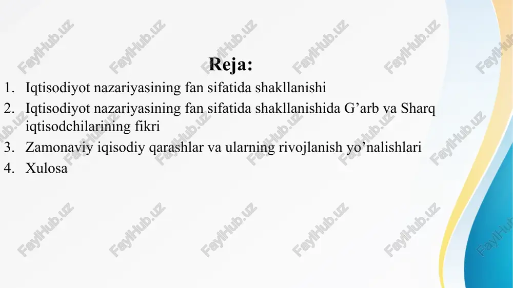 isodiyot nazariyasining fan sifatida shakllanishidagi asosiy oqimlar merkantilizm, fiziokratlar, klassik ingliz iqtisodiy maktabi va marksizmni o'z ichiga oladi. bu oqimlar iqtisodiy rivojlanishning turli bosqichlarida iqtisodiy fikrning rivojlanishiga asos solgan. merkantilizm: milliy boylikni oltin va kumush jamg'arishda ko'rgan, tashqi savdo orqali eksportni rag'batlantirish va importni cheklashni tavsiya etgan. fiziokratlar: tabiiy tartib qonunlariga asoslanib, qishloq xo'jaligini iqtisodiyotning asosiy manbai deb hisoblagan. ular "tabiiy tartib" g'oyasini ilgari surgan. klassik ingliz iqtisodiy maktabi: adam smit, devid rikardo kabi olimlar tomonidan asos solingan. bu maktab "iqtisodiy liberalizm" g'oyasiga asoslanib, erkin bozor va "ko'rinmas qo'l" tamoyilini himoya qildi. marksizm: karl marks va fridrix engels tomonidan ishlab chiqilgan. u "kapitalizmga qarshi" bo'lib, mehnat nazariyasi, sinfiy kurash va kapitalizmni inqirozga yuz tutishini bashorat qilgan. zamonaviy iqtisodiy qarashlar neoklassik iqtisodiyot, institutsionalizm, keynsianizm kabi maktablarning birlashuvi natijasida shakllangan bo'lib, hozirda raqamli iqtisodiyot, ekologik iqtisodiyot, g'oyalar iqtisodiyoti va iqtisodiy inqirozlarga bag'ishlangan yo'nalishlar rivojlanmoqda. rivojlanish yo'nalishlariga raqamli texnologiyalarning iqtisodiyotga integratsiyasi, barqarorlik va …