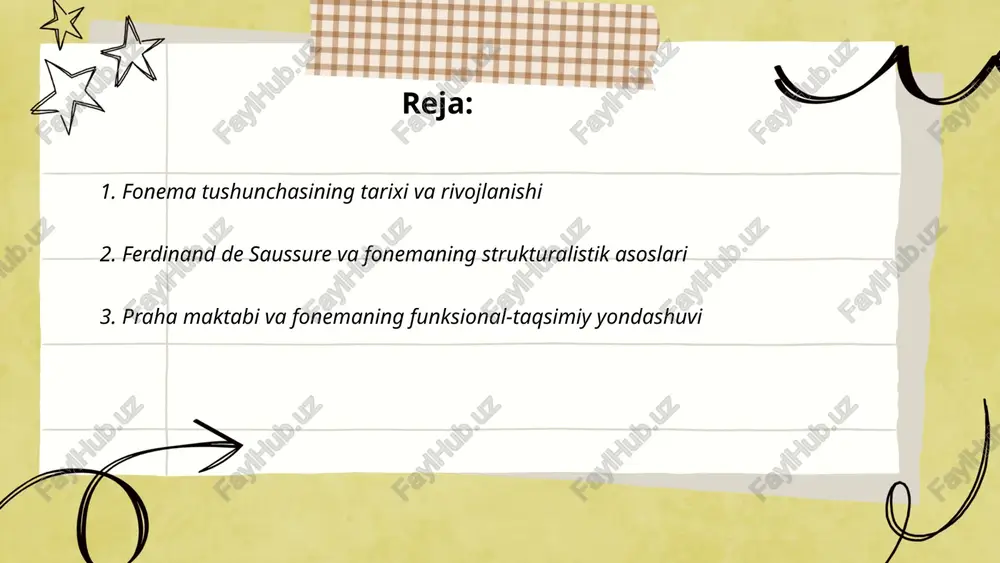 izatsiya, funksional yuk va morfofonologik qonuniyatlar muhim sanaladi. fonologik tizimda fonemalar munosabatlar orqali aniqlanib, ma'no farqini ta'minlaydi. ... t.me/slaydai_bot 4. rus fonologiya maktabi: n.s. trubetskoy va fonema nazariyasi rus fonologiya maktabi asoschisi n.s. trubetskoy fonemani tilning eng kichik funksional, distinktiv birligi sifatida taʼrifladi. u fonemani qarama-qarshilikka asoslangan, farqlovchi xususiyatlar orqali aniqlashni ilgari surdi. trubetskoy neytralizatsiya, arxifonema va fonologik kontrast kontseptsiyalarini joriy etdi. uning ishlarida fonemaning funksional qiymati, minmal juftlik va fonologik tizim g'oyalari markaziy ahamiyatga ega. ... t.me/slaydai_bot amerikaning strukturalistik maktabi (leonard bloomfield) fonemani tilning kontrastiv birliklari sifatida, ya'ni minimal farqlovchi birliklar sifatida qaraydi. bloomfield fonemani fonetik jihatdan o'xshash tovushlarning taqsimotiga ko'ra guruhlanadigan abstrakt kategoriya deb bildi. u minimal juftliklar va taqsimot tahlilini asosiy metod sifatida qo'llab, allofonlarni kontekstga bog'liq pozitsion variantlar sifatida ko'rsatdi. maktab psixologizmni rad etib, behaviouristik va deskriptiv distributional yondashuvni ilgari surdi. ... t.me/slaydai_bot roman yakobsonning distinktiv xususiyatlar nazariyasi fonemalarni aniq xossalarga bo'lishni taklif qiladi. u binar …