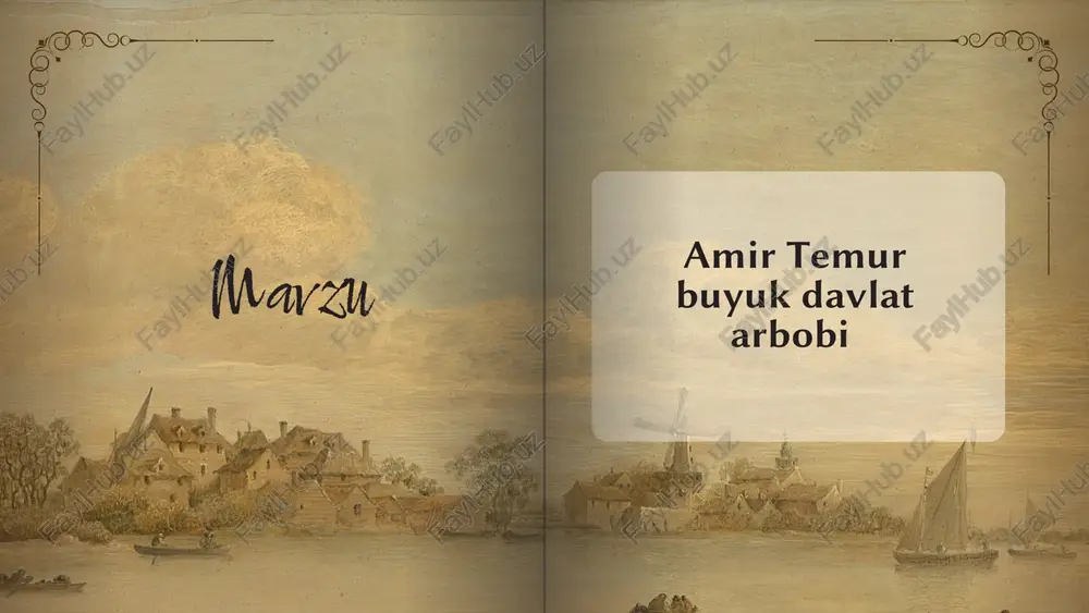 i o‘rta osiyo iqtisodiy va madaniy markazga aylandi. hozirgi o‘zbekiston tarixida temur milliy faxr va birlashuv timsoli sifatida e’zozlanadi. amir temurning ahamiyati milliy qahramon va tarixiy faxr timsoli amir temur bugungi kunda o‘zbekiston xalqining faxri, jasorat va vatanparvarlik timsoli sifatida e’zozlanadi. u o‘zining “kuch — adolatda” degan shiori bilan davlat mustaqilligi, tartib, adolat va birlik g‘oyalarini targ‘ib etgan. mustaqillikdan so‘ng o‘zbekistonda temur shaxsi qayta baholandi va unga milliy qahramon maqomi berildi. poytaxtdagi amir temur haykali va maydoni 1993-yilda toshkent shahrida amir temur haykali o‘rnatildi va uning atrofida “amir temur maydoni” tashkil etildi. bu joy bugungi kunda poytaxtning ramzlaridan biri bo‘lib, yoshlar va sayyohlar uchun faxrli maskan hisoblanadi. haykal poyida yozilgan so‘zlar temur shioridir: “kuch – adolatdadir.” amir temur bugungi o‘zbekistonda milliy g’urur ramzi vafoti amir temur umrining oxirlarida ham o‘z saltanatini yanada kengaytirish niyatida edi. 1404-yilda u xitoyga qarshi katta harbiy yurishga tayyorgarlik ko‘rishni boshladi. u 1404-yilning qishida samarqanddan yurish …