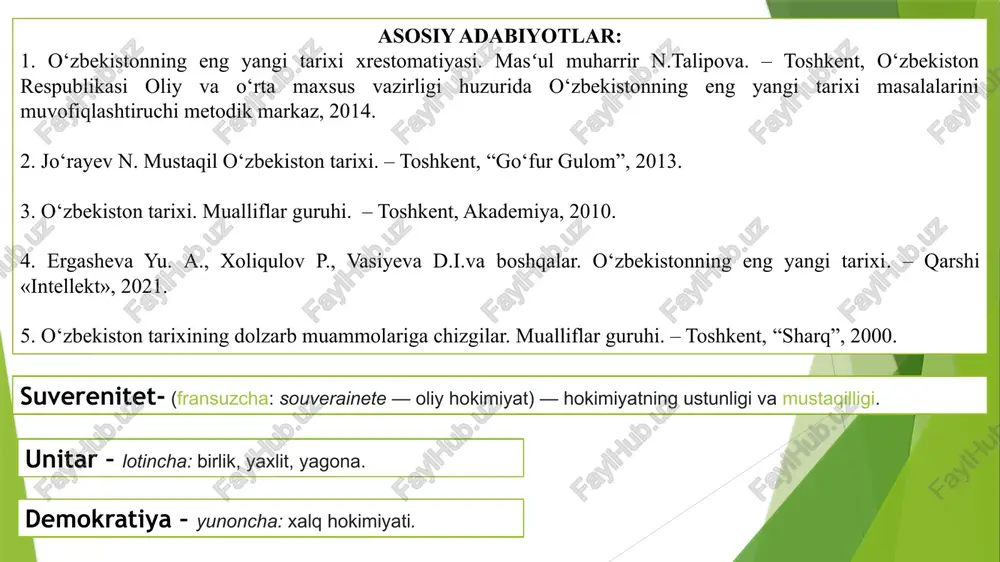 a asoslangan, ma’muriy–buyruqbozlikka xos bo‘lgan markazlashgan davlat saqlanib qoladimi yoki demokratik jarayonlar chuqurlashishi evaziga ittifoqdagi respublikalar suvereniteti ta’minlanadimi, degan masala dolzarb bo‘lib qoldi. sobiq sssrga kiruvchi respublikalar rasman teng va suveren deb yuritilsada, amalda qaram edi. 80–yillarning oxirlari 90–yillarning boshlarida ko‘pchilik respublikalar mavjud vaziyatni o‘zgartirish talablarini ilgari sura boshladilar 1991–yil 22–iyulda o‘zbekiston oliy kengashi prezidiumining “o‘zbekiston hududida joylashgan ittifoqqa bo‘ysunuvchi davlat korxonalari, muassasalari va tashkilotlarni o‘zbekistonning huquqiy tobeligiga o‘tkazish” to‘g‘risidagi qarori o‘zbekistonning milliy suvurenititeti uchun tashlangan qadamlar dalilidir . 1991-yilning 19–21-avgustida sovet ittifoqida davlat to‘ntarishi sodir etildi. ana shunday vaziyatda o‘zbekiston ssr oliy kengashining rayosati, o‘zbekiston kommunistik partiyasi markaziy komiteti va o‘zbekiston ssr prezidenti huzuridagi vazirlar mahkamasi 1991-yil 21-avgustda qo‘shma majlis o‘tkazib, unda «sssr gkchpning o‘zbekiston ssr konstitutsiyasi va qonunlariga zid hujjatlari o‘zbekiston hududida amal qilmaydi», degan qaror qabul qildi 1991-yil 25-avgust kuni esa o‘zbekiston ssr prezidenti mamlakatimizning to‘la mustaqilligi yo‘lida tamal toshini qo‘ygan yana bir muhim farmonni e’lon qiladi. …