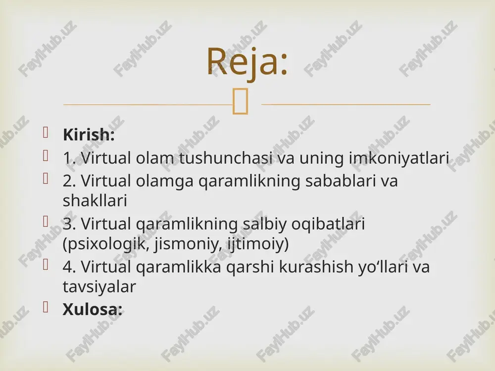 ining fotosuratlari, videolarini qo‘yadilar, u yoki bu mavzuda fikr almashadilar. kimlardir bu saytlarda o‘zlarining unut bo‘lib ketgan tanishlarini, bolalikdagi do‘stlarini topadilar. ba’zida aqlga to‘g‘ri kelmaydigan hollar ham uchraydi – ikkita yon qo‘shni bir-biri bilan internet orqali gaplashib o‘tirashadi. virtual olam hayotimizda katta imkoniyatlar yaratadi. masalan, onlayn ta’lim orqali dunyoning istalgan nuqtasidagi bilimlardan bahramand bo‘lish, masofaviy ish orqali daromad topish, do‘stlar va yaqinlar bilan aloqa qilish, turli madaniyatlar bilan tanishish imkoniyatlari aynan virtual muhit orqali amalga oshirilmoqda. shuningdek, sog‘liqni saqlash, savdo-sotiq va boshqa ko‘plab sohalar ham bugungi kunda virtual shaklga o‘tayotganini ko‘rishimiz mumkin. biroq virtual olamning foydali jihatlari bilan bir qatorda, uni cheksiz ishlatishning salbiy tomonlari ham mavjud. aynan shu yerda virtual olamga bog‘lanish va qaramlik holatlari yuzaga keladi.  ijtimoiy tarmoqlarda faqat do‘stlar, tanishlarni emas, mashhur insonlarni ham uchratish mumkin. yulduzlar o‘z sahifalarini ochib, unda hayotlaridagi qiziqarli voqealarni yozadilar, suratlarni berib boradilar. lekin, mashhurlar ismi bilan ochilgan sahifalar har doim …