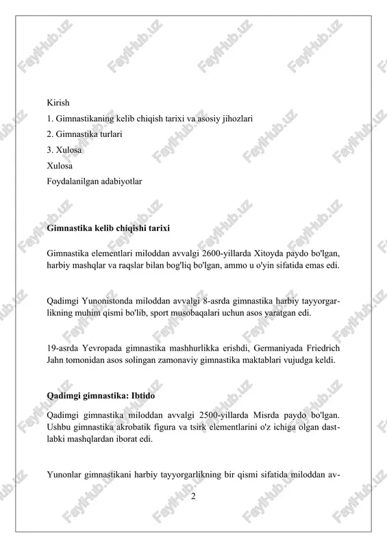 lari turli xil jihozlar bilan jihozlangan bo'lib, ularga parallel bruslar, turli balandlikdagi bruslar va xalqalar kiradi, ularning har biri aniq o'lcham va standartlarga ega. pollar odatda yumshoq mato bilan qoplangan bo'lib, 12 x 12 metr o'lchamga ega va bu sportchilar uchun xavfsizlik va amortizatsiya nuqtai nazaridan katta ahamiyatga ega. trampolinlar individual sakrashlar uchun ishlatiladi va ular amortizatsiya uchun zambilga ega. ular, odatda, yuqori va pastki skelet mushaklarini rivojlantirishga yordam beradi. tayanch ot tayanch ot dastlab faqat erkaklar uchun mo'ljallangan edi, ayollar versiyasi 1950-yillarda paydo bo'ldi, bu genderga xos bo'linish sportda qanday o'zgarganini ko'rsatadi. tayanch ot balandligi musobaqa qatnashchilarining jismoniy xususiyatlariga moslash uchun sozlanishi mumkin, bu esa sportchilarning turli xil tana tuzilishiga moslashuvchanlikni ta'minlaydi. tayanch ot ustida bajariladigan harakatlar qo'llarning kuchiga bog'liq bo'lgan sakrash, aylanish va qo'nishlarni o'z ichiga oladi, murakkablik darajasi esa sportchining mahoratini aks ettiradi. gimnastika halqalari gimnastika halqalari 1800-yillarning oʻrtalarida germaniyada iogann kristof fridrix guts mutslarning ishlaridan kelib …