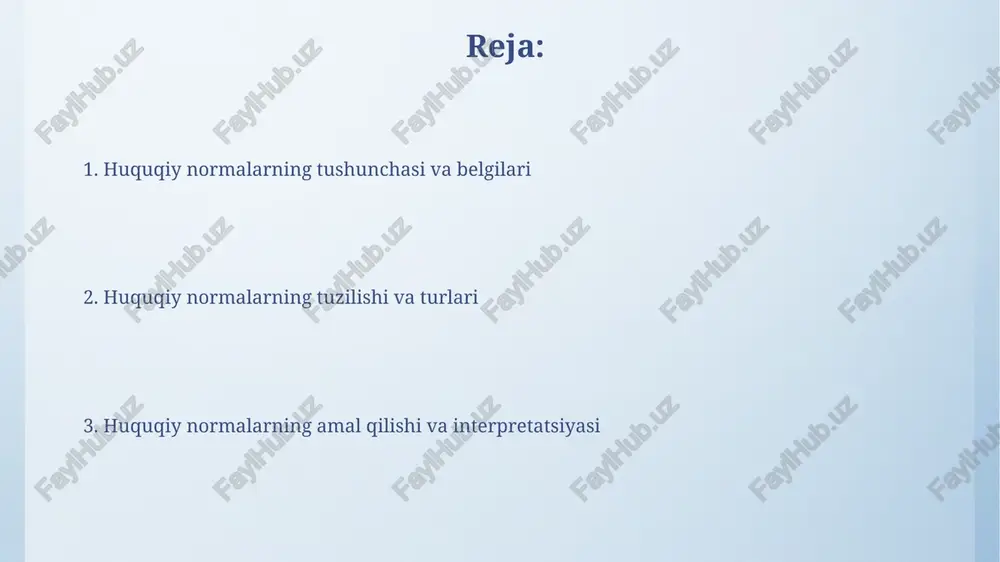 kiston respublikasi konstitutsiyasi huquqiy normalarning asosiy manbai bo'lib, unda davlat tuzumi, inson huquqlari va erkinliklari, jamiyat asoslari belgilab qo'yilgan, 1992-yilda qabul qilingan. qonunlar, oliy majlis tomonidan qabul qilinadi, huquqiy normalarning muhim manbai bo'lib, ular konstitutsiyaga zid bo'lmagan holda, jamiyatdagi munosabatlarni tartibga soladi va 20 dan ortiq sohani qamrab oladi. huquqiy normalarni amalga oshirish shakllari huquqiy normalarni amalga oshirishning bir shakli - bu rioya qilish. bu, shaxsning qonun talablariga qat'iy amal qilishi, masalan, 18 yoshdan kichik bolalarga spirtli ichimliklar sotmaslikdir. ijro etish - huquqiy normalarni amalga oshirishning yana bir shakli. bunda davlat organlari majburiy choralar ko'radi, masalan, jarima solish yoki 3 yildan ortiq qamoq jazosini belgilash. e'tiboringiz uchun rahmat image4.png image5.png image6.jpg image7.jpg image8.jpg image9.jpg image10.jpg image11.jpg image1.jpeg