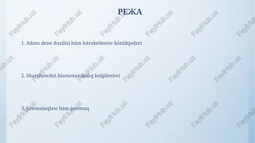 yetli basqısh esaplanadı. motor kөnlikpelerdiң klassifikatsiyasi motor kónlikpelerdiń klassifikaciyası, rawajlanıw basqıshlarına tiykarlanıp, 3 tiykarǵı kategoriyanı óz ishine aladı: baslanǵısh, tiykarǵı hám arnawlı motor kónlikpeleri. motor kónlikpelerdiń klassifikaciyası, atqarıw ortalıǵına qaray, ashıq (ózgeriwshi) hám jabıq (turaqlı) motor kónlikpelerine ajıratıladı. bul klassifikaciya 2 faktorǵa tiykarlanǵan. sharshoudiң өmiri hәm ilimiy miyrasi sharshoudiң pedagogikaliq kөzqaraslari oqio' protsessinde bilimlendirio'diң әhmiyetin hәm oqitio' usillarin rao'ajlandirio'g'a qaratilg'an. ol 1940-jillari әmelge kirgizilgen bilimlendirio' bag'darlamalarina үles qosqan. sharshou biomexanika tarao'indag'i izertleo'lerinde adam denesiniң strukturaliq elementleriniң өz-ara baylanisin 1950-jillardiң aqirina shekem tereң үyrenip, motor kөnlikpelerdiң rao'ajlanio'in analizlegen. sharshoudiң biomexanikaliq belgilenio'i: tiykarg'i printsipleri sharshoudiң biomexanikaliq belgilenio'i adamniң hәreketlerin matematikaliq modeller arqali sүo'retleo'ge tiykarlang'an, bul hәreketlerdiң 3 өlshemli keңisliktegi traektoriyasin analizleo'di өz ishine aladi. tiykarg'i printsiplerinen biri - bul adam denesindegi 6 dәreje erkinlik (aldig'a-artqa, joqari-tөmen, oң-shekke, hәm үsh aylanio' oqi boylap) qiymillarin esaplao'dan ibarat. biomexanikaliq analizdiң әhmiyeti sportta biomexanikalıq analiz sportta texnikalıq effektivlikti asırıw ushın qozǵalıslardıń 3d kinematikası hám kinetikasın analiz …