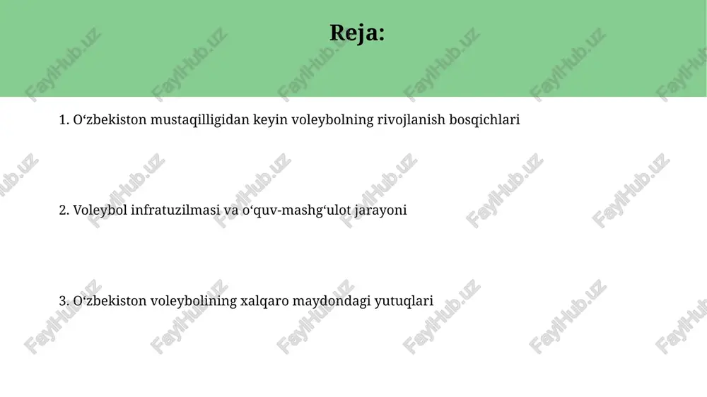 ikdan so'ng, 'yoshlar voleybolining rivojlanishi' sport maktablarida 14-16 yoshli o'smirlar o'rtasida musobaqalar tashkil etishga e'tibor qaratildi. 2000-yillarda 'yoshlar voleybolining rivojlanishi' dasturi orqali bolalar sport maktablari soni 50 taga yetkazilib, 1200 dan ortiq yosh voleybolchi qamrab olindi. voleybol bo'yicha mahalliy musobaqalar va ligalar o'zbekistonda "oliy liga" voleybol musobaqasi mavjud bo'lib, unda eng kuchli jamoalar chempionlik uchun kurashadi, bu esa sportning professional darajasini oshiradi. "yoshlar ligasi" voleybol bo'yicha o'tkazilib, 18-20 yoshdagi o'yinchilar ishtirok etadi, bu esa kelajakdagi terma jamoa uchun zaxira yaratishga yordam beradi. xalqaro hamkorlik va voleybol o'zbekiston voleybol federatsiyasi fivb bilan 1992-yilda a'zo bo'lib, xalqaro musobaqalarda ishtirok etish va murabbiylar tayyorlash imkoniyatiga ega bo'ldi. turkiya, rossiya kabi davlatlar bilan voleybol bo'yicha o'quv-mashg'ulot yig'inlari tashkil etilib, o'zbekistonlik sportchilarning mahoratini oshirishga qaratilgan. murabbiylar va hakamlar tayyorlash tizimi mustaqillikdan so'ng, murabbiylar malakasini oshirish uchun muntazam kurslar tashkil etildi, ularda xalqaro standartlar va o'yin qoidalariga e'tibor qaratildi. hakamlar tayyorlash tizimi uch bosqichli sertifikatlash dasturini …