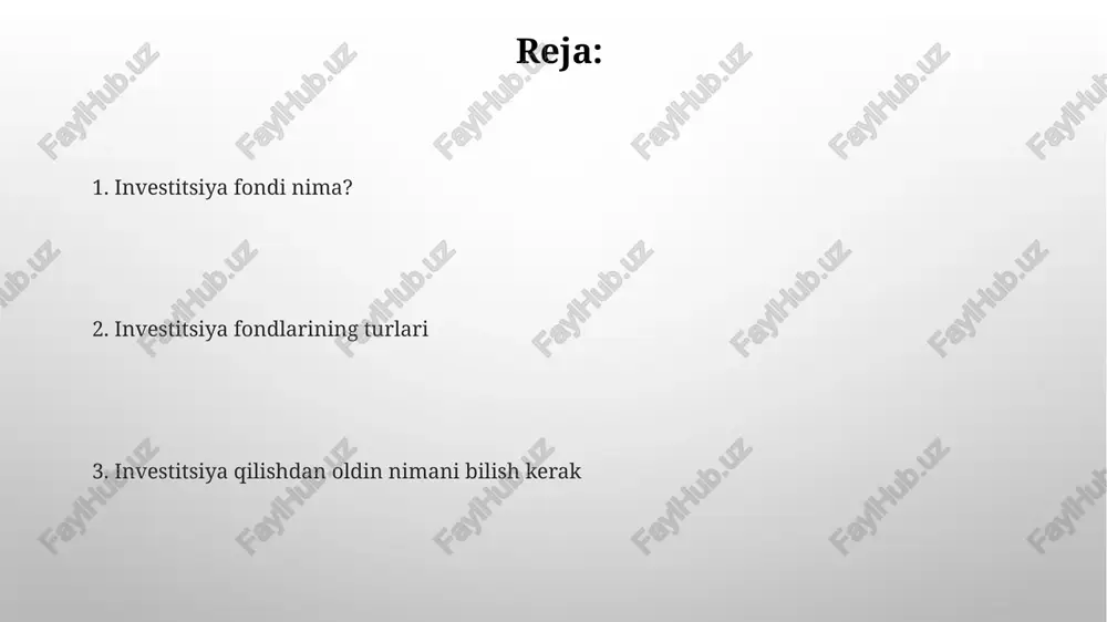 eyinroq (orqa yuklama) olinadi. xavfni baholash xavfni baholashda aktivlar sinflarining oʻzaro korrelyatsiyasini hisobga olish muhim, chunki yuqori korrelyatsiya diversifikatsiya samaradorligini pasaytiradi. “value at risk” (var) modeli potentsial zararlarni 95% yoki 99% ishonch oraligʻida baholaydi, investitsiya xavfini miqdoriy baholashda yordam beradi. fond ko'rsatkichlarini tahlil qilish fondning sof aktivlar qiymati (nav) o'zgarishini tahlil qilish, masalan, 5 yillik o'rtacha o'sish sur'atini aniqlash investorlarga rentabellik tendensiyalari haqida ma'lumot beradi. sharpe koeffitsienti, 1.0 dan yuqori bo'lgan qiymatlar xavfga moslashtirilgan daromadlilikni baholash uchun muhimdir, bu fondning tavakkalchilik darajasini hisobga olgan holda daromad yaratish qobiliyatini ko'rsatadi. portfelni diversifikatsiya qilish portfel diversifikatsiyasi riskni kamaytirishga yordam beradi, aktivlarni turli xil sektorlarga, masalan, texnologiya, sog'liqni saqlash va moliyaga taqsimlash orqali, shu bilan bir xil investitsiyaning ta'sirini kamaytiradi. turli xil aktiv sinflariga sarmoya kiritish, masalan, aktsiyalar (60%), obligatsiyalar (30%) va ko'chmas mulk (10%), bozorning o'zgaruvchanligiga qarshi himoya qiladi va potentsial daromadlilikni oshiradi. investorlar uchun soliq imtiyozlari investitsiya fondlariga kiritilgan mablag'lar bo'yicha …