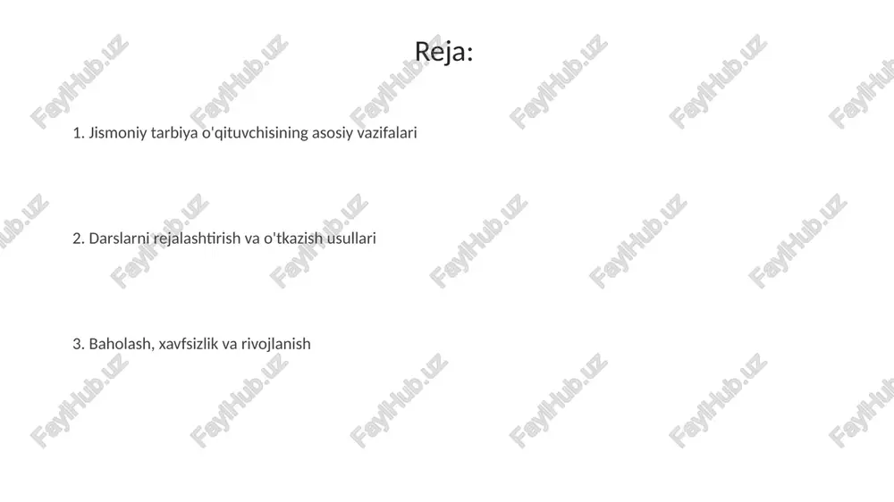 arizatsiyasi, ularning soni va holatini har chorakda tekshirish, bu 100% hisobga olishni ta'minlaydi hamda 15% ga yo'qotishlarni kamaytiradi. jismoniy tarbiya o'qituvchisi sport jihozlarining saqlanishi uchun javobgar bo'lib, buzilish xavfini kamaytirish uchun yiliga kamida 2 marta texnik xizmat ko'rsatilishini tashkil qiladi. sport anjomlarini boshqarishda xavfsizlik qoidalariga rioya qilish muhim, chunki har bir jihozdan foydalanish bo'yicha 5-10 daqiqalik ko'rsatma beriladi. xavfsizlikni ta'minlash va birinchi yordam ko'rsatish jismoniy tarbiya o'qituvchilari mashg'ulotlar davomida xavfsizlik qoidalariga rioya qilishni ta'minlashi, shikastlanishlarning oldini olish uchun zarur choralarni ko'rishi shart. jismoniy tarbiya darslarida birinchi yordam ko'rsatish uchun o'qituvchilar cpr (yurak-o'pka reanimatsiyasi) va aed (avtomatik tashqi defibrilator)dan foydalanish bo'yicha malakaga ega bo'lishlari kerak. jarohatlangan o'quvchilarga tezda va to'g'ri birinchi yordam ko'rsatish, jumladan, 10-15 daqiqa davomida muz qo'yish va shikastlangan joyni immobilizatsiya qilish jismoniy tarbiya o'qituvchisining muhim vazifasidir. ota-onalar va hamkasblar bilan muloqot ota-onalar bilan muntazam uchrashuvlar o'tkazib, bolaning jismoniy rivojlanishi bo'yicha individual maslahatlar berish, ularning 75% ishtirokini ta'minlash muhim. …