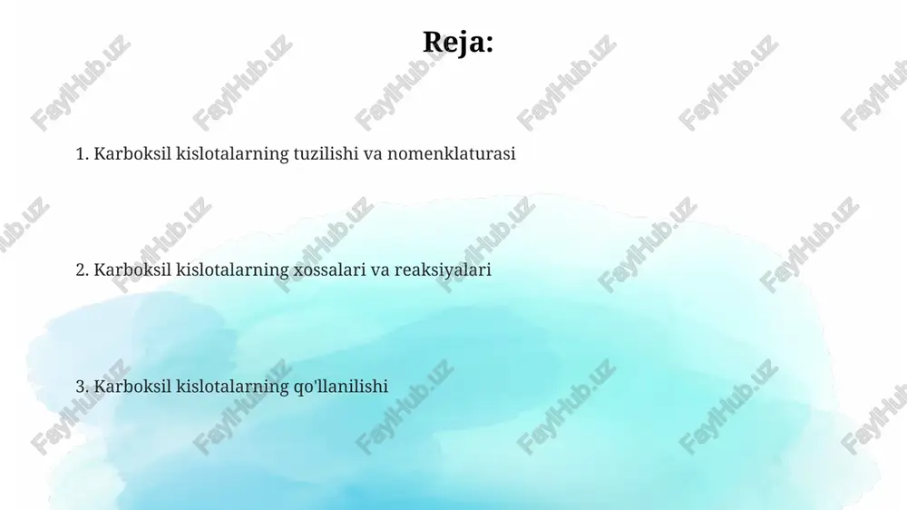 yog'li kislotalar, masalan, stearin kislotasi (c18h36o2), sovun ishlab chiqarishda muhim rol o'ynaydi; natriy yoki kaliy gidroksid bilan reaksiyaga kirishib, sovun hosil qiladi, bu esa yog'larni emulsiya qiladi. e'tiboringiz uchun rahmat image2.png image1.png