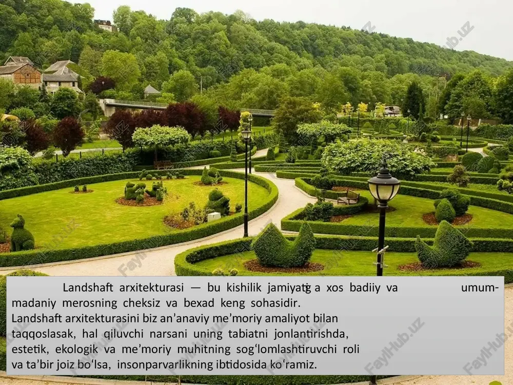 i. ushbu vaziyatni bartaraf etish uchun bog'ning barqaror uslubiga qarab yo'llarni, maysazorlarni tashkil qilish uchun turli xil dekorativ yoki tabiiy elementlardan foydalaniladi. yashil joylar - gullar, butalar va daraxtlar. katta dekorativ elementlar sun'iy suv omborlari, besdekalar, to'siqlar va boshqalar tuzilmalari bilan ifodalanadi. maydonni bezash uchun kichik shakllar - yoritish, gulzorlar, gul to'shaklari, kichik haykalchalar. bog uchastkasini obodonlashtirish peyzaj dizaynining asosi hisoblanadi. to'g'ri bajarilgan obodonlashtirish asosiy tuzilish va kichik me'moriy shakllarning afzalliklarini ta'kidlashi va mumkin bo'lgan kamchiliklarni yashirishi. yashil maydonlar gorizontal yoki vertikal tartibga ega bo'lishi mumkin. inson ko'zi shunday yaratilganki, dastlab u butun hududni bir butun sifatida qabul qiladi va shundan keyingina kichikroq tafsilotlarni ajratib ko'rsatishni boshlaydi. peyzajning vazifasi - hududning umumiy ko’rinishini jozibali, eng muhimi - uyg'un ko'rinishga aylantirishdir. ko'kalamzorlashtirishda quyidagi elementlar qo'llaniladi: daraxtlar; butalar; klumbalar; maysazorlar. obodonlashtirish bog'dagi yashil maydonlar qulaylik yaratishning eng muhim tarkibiy qismlaridan biri. bu yerdagi elementlar o'simliklardir. ular shakli, o'lchami, iqlim sharoitlariga talabchanligi va …