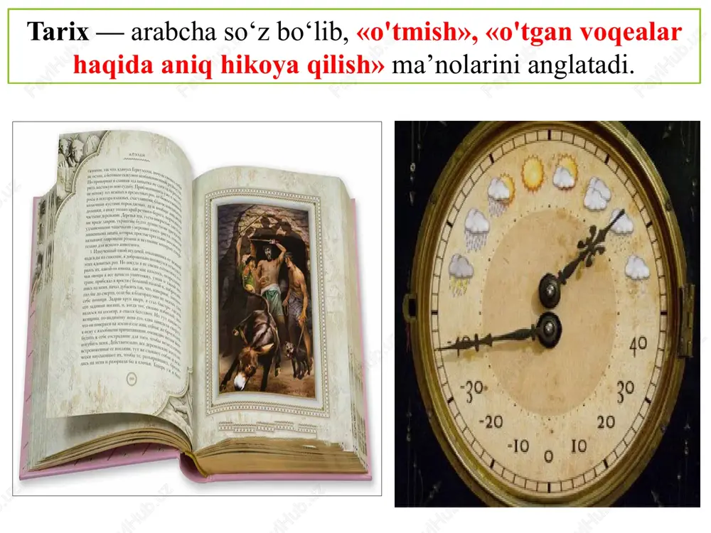 zabt etilishi») at-tabariy «tarixi ar-rusul va-muluk» («payg`ambarlar va podshohlar tarixi») abu rayhon beruniy «qadimgi xalqlardan qolgan yodgorliklar» («osor ul-boqiya an al-qurun an-holiya») muhammad qoshg`oriy «devonu lug`at at-turk» («turkiy so`zlar lug`ati») xiii-xiv asr fors tilidagi manbalar: narshaxiy «buxoro tarixi» nizomiddin shomiy «zafarnoma» sharafuddin ali yazdiy «zafarnoma» muhammad tarag`ay mirzo ulug`bek «to`rt ulus tarixi» («tarixi arba' ulus») o`zbek tilidagi manbalar: yusuf xos xojib bolasog`uniy «qutadg`u bilik» («saodatga yo`llovchi bilim») «temur tuzuklari» zahiriddin muhammad bobur «boburnoma» («vaqoyi'») muhammad solih «shayboniynoma» va boshqalar o‘zbekiston tarixini quyidagi davrlarga bo`lish mumkin ibtidoiy-jamoa tuzumi qadimgi davr: davlatchilikning shakllanishi va rivojlanishi o'rta asrlar davri rossiya imperiyasi mustamlakachiligi davri mustabid sovet hokimiyati hukmronligi davri milliy istiqlol davri ibtidoiy jamoa tuzumi insoniyat tarixining boshlang‘ich davri bo‘lib, bu paytda barcha mehnat qurollari umumiy bo‘lgan, hamma birgalikda mehnat qilgan. ibtidoiy to‘da turmush va mehnat qurollari umumiy bo`lgan eng qadimgi odamlar jamoasi. urug‘ jamoasi birgalikda yashagan va mehnat qilgan, umumiy mehnat qurollari va …