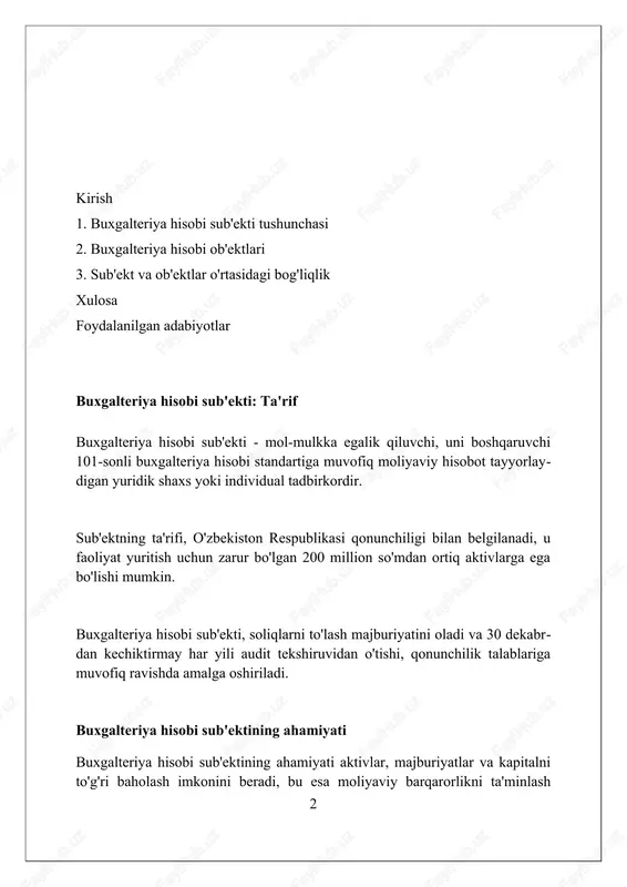 mati 1500-1600 raqamli schyotlarda hisobga olinadi va ishlab chiqarish siklida ishtirok etadi. aktivlar aktivlar, bu korxonaning 12 oydan ortiq foyda keltirishi kutilayotgan uzoq muddatli investitsiyalari, masalan, yer, bino va uskunalar kabi mulklardir. aktivlar, bu korxonaning pul mablag'lari, debitorlik qarzlari va inventarizatsiya kabi qisqa muddatli resurslari bo'lib, odatda 1 yil ichida konvertatsiya qilinadi. aktivlar balansda debit hisob raqamida aks ettiriladi va ularning qiymati amortizatsiya yoki eskirish orqali, vaqt o'tishi bilan kamayishi mumkin. masalan, mashina. majburiyatlar majburiyatlar – bu korxonaning o'z faoliyati davomida yuzaga keladigan 12 oygacha bo'lgan qisqa muddatli yoki uzoq muddatli 5 yildan ortiq bo'lgan qarzlari. majburiyatlar, jumladan, 9910 hisob raqamida aks ettiriluvchi kreditorlik qarzdorliklari va bank kreditlari 1110 schyot, balansda ko'rsatilgan qarz majburiyatlarni tashkil etadi. soliq majburiyatlari 6410 hisobida aks etadi va korxona tomonidan davlat oldidagi 40 foizgacha bo'lgan soliq to'lovlarini o'z vaqtida amalga oshirish majburiyatini anglatadi. xususiy kapital xususiy kapital kompaniyaning aktivlaridan uning majburiyatlari ayirilgandan so'ng qolgan qismini …