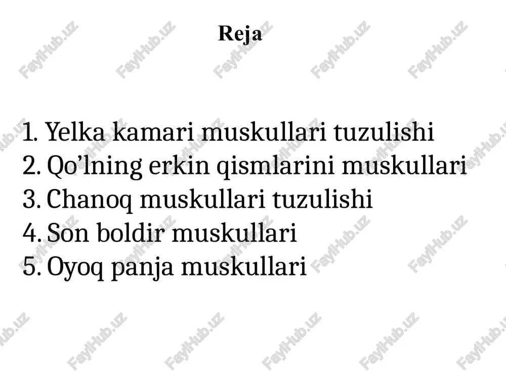 edial boshi-y.suyagining orqa yuzasi medial qismidan boshlanib tirsak suyagining tirsak o’sig’i, tirsak bo’g’iming haltachasiga yopishadi tirsak muskuli y.suyagining pastki qismidagi lateral g’adr budr tepachasidan boshlanib, tirsak suyagining orqa yuzasiga yopishadi m.acanios m.tripsas brahi yelkaning orqa tomonidagi muskullar bilak muskullari oldingi orqa lateral chuqr yuza chuqr yuza panjani yozuvchi uzun bilak muskuli yelka bilak m panjani yozuvchi kalta muskuli panjani yozuvchi panjani yozuvchi tirsak muskuli supinatsiya qiluvchi bosh barmoqni olib qochuvchi uzn m bosh barmoqni yozuvchi uzn va qisqa muskul yumaloq pronatal kaftni bilak tomonga bukuvchi kaftni uzun muskuli kaftni tirsak tomonga bukuvchi panjani bukuvchi yuza muskul bosh barmoqni bukuvchi uzun muskuli panjani bukuvchi chuqr muskul ko’rsatkich barmoqni yozuvchi m bilak muskullari oldingi yuza kaftni bilak tomonga bukuvchi kaftni uzun muskuli kaftni tirsak tomonga bukuvchi panjani bukuvchi yuza muskul yumaloq muskul yelka suyagidagi g’adr budr tepachadan va bilak suyagi ga’dr budiridan boshlanib, bilak suyagi lateral 2-kaft suyagi asosiga yopishadi yelka suyagining …