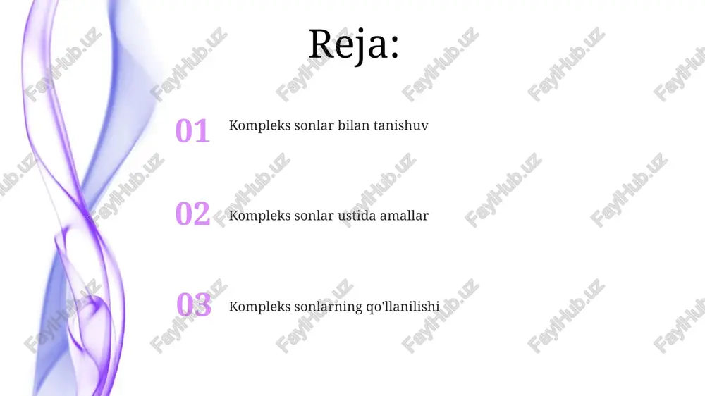 un juda qulaydir. signalni qayta ishlashda kompleks sonlar furye transformatsiyasi orqali signalning chastota tarkibini tahlil qilish uchun ishlatiladi, bu esa audio va video kodeklarni ishlab chiqishda muhimdir. e'tiboringiz uchun rahmat @taqdimot_robot image4.png image1.jpeg image2.jpeg image3.jpeg