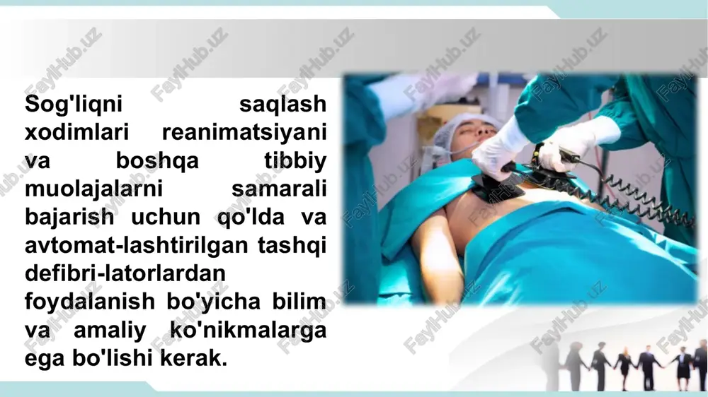 quyidagi elementlarni o'z ichiga oladi: quvvat manbai (batareya);quvvatlash qurilmasi; tarmoq elektr ta'minoti; bir martalik (plitalar) yoki qayta ishlatiladigan elektrodlari; o'rnatilgan displey (ixtiyoriy); ovozli ko'rsatmalar uchun o'rnatilgan dinamik (ixtiyoriy). defibrilator turlari qurilmalar bir nechta mezonlarga ko'ra toifalarga bo'linadi. impuls turi: ikki fazalik; monofazalik. ikki fazali: kattalar uchun - 200 j, bir marta, keyingi zaryadlarni oshirmasdan bolalar uchun - 2 j / kg, bir marta, keyinchalik 4 j / kg va undan yuqori (maksimal - 10 j / kg) monofazalik: 360 j - kattalar; 4 j/kg - bolalar boshqaruv turiga ko'ra quyidagilar mavjud: ruchnoy (professional); to'liq avtomatik; kombinatsilayalashgan. avtomatlashtirilgan tashqi defibrilatorlar (atd) shoshilinch vaziyatlarda shifokorlar va reanimatologlar tomonidan to'satdan yurak tutilishi bo'lgan odamlarning omon qolish foizini oshirish uchun qo'llaniladi. qon aylanishi buzilganidan keyin darhol amalga oshiriladigan protseduralar eng samarali hisoblanadi. sog'lom miyokard faoliyati to'xtatilgandan beri qancha vaqt o'tsa, bemorning hayotini saqlab qolish ehtimoli shunchalik past bo'ladi. har bir kechikish daqiqasi o'lim xavfini …