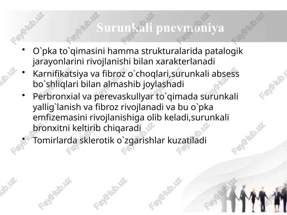 i virusimeya,toksinemiya va tosik-allergic reaksiyalar lokalizatsiyasiga ko`ra nafas yo`llarining zararlanishi bakterial asoratlarning bo`lishi patalogik jarayonning orqaga qaytishi grippning klassifikatsiyalanishi etiologiyasi bo`yicha: a,b,c og`irlik formalari bo`yicha: yengil o`rta og`ir og`ir gipertoksik harakteri bo`yicha: bir tekisda asoratlarsiz virus asotsatsiyasi bilan kechuvchi asoratlar bakterial asoratlar o`rvi ko`p tarqalgan kasallik bo`lib,eng ko`p tarqalgan infeksion kasallik hisoblanadi va shuning uchun uning tarqalishi haqida aniq sonlar aytish qiyin bolalar hayotining birinchi oylarida deyarli kasallanmaydilar. eng ko`p uchrash foizi 1-2 yoshdagi bolalar hisoblanadi o`rvi ni manbai bo`lib kasal kishi yoki ba`zi hollarda hayvonlar yoki qushlar hisoblanadi deyarli ko`pchilik holatda yuqish yo`li havo-tomchi yo`li orqali bo`ladi bazan infeksiya maishiy-kontakt orqali ham yuqishi mumkin patogenezi kasallikni boshlang`ich bosqichida “kirish darvozalarida”ko`payadi burunda, burun-halqumda,tomoqda. klinik tumov,tomoqda qirilish,quruq yo`tal kabi belgilar bilan namoyon bo`ladi. temperatura odatda ko`tarilmaydi bazan bu jarayonga ko`z shilliq qavati va oshqozon-ichak trakti qo`shiladi o`rvi ni asosiy simptomlari-tumov,yo`tal,aksirish,bosh og`rig`i,tomoqda va ko`z soqqasida og`riq,ko`ngil aynish,suyuq ich kelishi,umumiy holsizlik adenovirus infeksiyasi …
