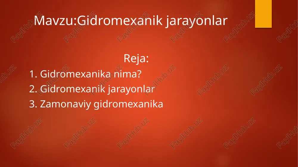 tlanayotgan jism bilan oʻzaro taʼsiri qonuniyatlarini oʻrganadi; gidrodinamika va gidrostatikata boʻlinadi. g. amaliyot bilan uzviy bogʻlangan holda rivojlandi. dastlabki gidrotexnik qurilmalar (kanallar, quduqlar) va suzib yuruvchi vositalar (sol, qayiqlar) qadimdan maʼlum. nisbatan murakkab boʻlgan aero va gidromexanik qurilmalar (eshkak, yelkan, rul, nasos)ning ixtiro qilinishi ham uzoq oʻtmishga borib taqaladi. dengizda suzish, harbiy ishlarning rivojlanishi mexanika asoslarining , xususan g.ning paydo boʻlishiga asos boʻldi. image6.jpeg image7.jpeg image8.jpeg image9.jpeg image10.jpeg image2.png image3.png image4.png image5.png /docprops/thumbnail.jpeg