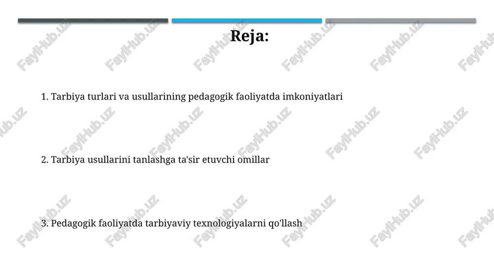 kamchiliklari orasida tartibga rioya qilmaslik, haddan tashqari erkinlik tufayli o'qishga e'tiborsizlik va 7-8 yoshgacha bo'lgan bolalarda yetarli nazoratning yo'qligi bor. liberal tarbiya: erkinlik va mas'uliyat balansi liberal tarbiyada erkinlik 70/30 nisbatda mas'uliyat bilan muvozanatlanadi, bu yerda 70% bola tanlovida erkin, 30% oqibatlarga javobgar. bu usulda, 6 yoshdan 12 yoshgacha bo'lgan bolalar uchun 'mustaqil fikrlash' qobiliyatini rivojlantirish 4 bosqichli dastur orqali amalga oshiriladi. shaxsga yo'naltirilgan tarbiya shaxsga yoʻnaltirilgan ta’lim 1996-yildan boshlab oʻzbekistonda joriy etilgan boʻlib, har bir oʻquvchining individual xususiyatlarini hisobga olgan holda bilim berishni maqsad qiladi. ushbu ta’lim metodida oʻquvchilarning qiziqishlari, qobiliyatlari va ehtiyojlari inobatga olinadi, bunda 7 asosiy shaxsiy sifatni rivojlantirishga e’tibor qaratiladi. jamoaviy tarbiya usullari jamoaviy tarbiya usullarida o'rtoqlik muhitini yaratish, har bir a'zoning 100% ishtirokini ta'minlaydi, bu esa 75% gacha guruhdagi ijobiy natijalarni oshiradi. musobaqalar, tanlovlar, 1-darajali loyihalar jamoaviy tarbiya usullariga kiradi. ular orqali o'quvchilarning 80% dan ortig'i o'zaro yordam ko'nikmalariga ega bo'lishadi. axloqiy tarbiya: qadriyatlarni shakllantirish …