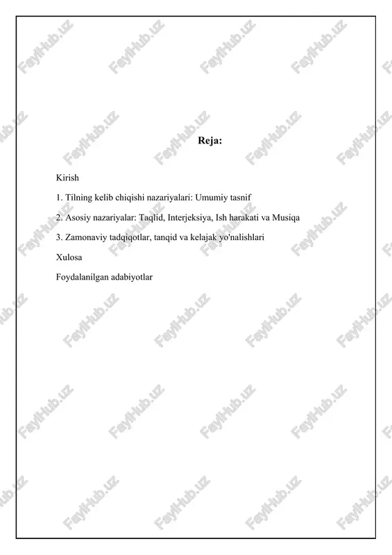 p2 geni nutq va tilni shakllantirishda muhim rol o'ynashi aniqlangan, uning buzilishi nutq buzilishlariga olib kelishi mumkin. shuningdek, bu nazariyalar til qobiliyatini rivojlantirishda miyaning hajmi va tuzilishining, ayniqsa broka va verinke sohalarining ahamiyatini ta'kidlaydi. biologik evolyutsiya nazariyalari tilning paydo bo'lishini asta-sekinlik bilan, tabiiy tanlanish orqali yuzaga kelgan o'zgarishlar natijasi deb hisoblaydi. bu jarayon davomida, til qobiliyatiga ega bo'lgan shaxslar omon qolish va nasl qoldirishda ustunlikka erishgan, natijada til qobiliyati keyingi avlodlarga meros bo'lib o'tgan. misol uchun, guruh bilan muloqot qilish va kooperatsiya qilish imkoniyatini beradigan til, oziq-ovqat resurslarini topish, xavfdan saqlanish va ijtimoiy aloqalarni mustahkamlashda muhim rol o'ynagan. bu esa, tilga ega bo'lgan guruhlarning omon qolish va rivojlanish imkoniyatlarini oshirgan. 📋 tilning kelib chiqishi nazariyalari tilning kelib chiqishi bo'yicha asosiy nazariyalarni ko'rib chiqish jarayoni. [diagramma qo'shish xatosi: no elements provided] ijtimoiy-madaniy nazariyalar: mehnat va kooperatsiya ijtimoiy-madaniy nazariyalar tilning kelib chiqishini ijtimoiy o'zaro ta'sir, mehnat faoliyati va madaniy rivojlanish bilan bog'laydi. …