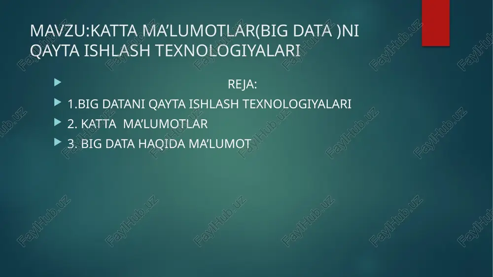 r bazalarini ishlab chiqish boshlangan 1960-1970-yillarga to‘g‘ri keladi. 2005-yilda odamlar facebook, youtube va boshqa onlayn xizmatlar foydalanuvchilari qancha ma’lumot ishlab chiqarayotganini tushuna boshladilar. shu yili hadoop (katta ma’lumotlarni saqlash va tahlil qilish uchun maxsus yaratilgan ochiq kodli platforma) ishlab chiqildi. katta ma’lumotlar 2011-yilga qadar katta ma’lumotlar tahlili faqat ilmiy-statistik tadqiqotlar doirasida amalga oshirilgan, ammo 2012-yilning boshiga kelib ma’lumotlar hajmining katta ko‘lamda o‘sishi sababli ularni tizimlashtirish va amalda qo‘llash ehtiyoji tug‘ildi. 2014-yildan boshlab, katta ma’lumotlarga amaliy muhandislik va it mutaxassislar tayyorlaydigan dunyoning yetakchi oliy o‘quv yurtlari ye’tibor qaratishdi. keyin microsoft, ibm, oracle, yemc, undan keyin esa google, apple, facebook va amazon kabi yirik korporatsiyalar qo‘shildi. bugungi kunda katta ma’lumotlar yirik kompaniyalar va davlat idoralari tomonidan turli sohalarda ishlatilmoqda. katta ma’lumot texnologiyasi imkoniyatlari paydo bo‘lishidan oldin, turli sohalarda qimmatli tijorat ma’lumotlarining agregatorlari mavjud edi. ushbu agregatorlar obuna ma’lumotlarining o‘z kataloglariga to‘liq kirishni ta’minlaydi. biroq zamonaviy bozor munosabatlarining potensial investorlar va mijozlar uchun …