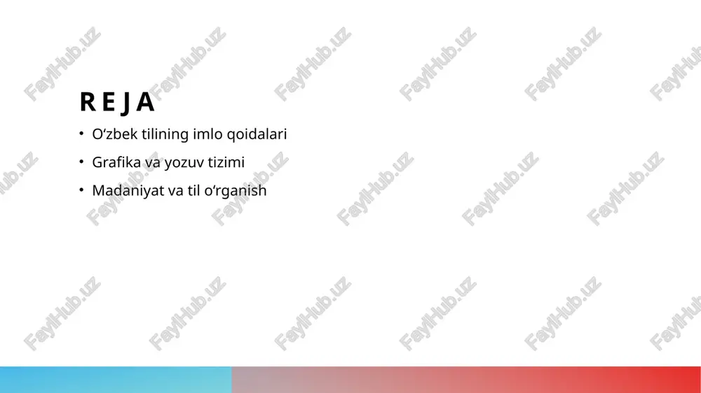 , yozuvda xatolardan qochishga yordam beradi va so‘zlarning to‘g‘ri yozilishiga kafolat beradi. 3 tekshirish va tahrir yozilgan matnlarni tekshirish va tahrir qilish jarayonida ortografik xatolarni aniqlash mumkin. bu jarayon xatolarni kamaytiradi va sifatni oshiradi. o‘zbek tilidagi yozuv tizimining asosiy tamoyillari va qoidalari. o‘zbek yozuv tizimi o‘zbek yozuv tizimi, lotin alifbosida asoslangan bo‘lib, har bir tovushni aniq ifodalashga mo‘ljallangan. bu, o‘qish va yozishda aniq tushunishni ta’minlaydi. asosiy qoidalar o‘zbek tilida har bir fonemaga alifboda bitta harf mos keladi. bu qoidalar imlo va talaffuzni muvofiqlashtirishda muhim rol o‘ynaydi. o‘zgarish va rivojlanish o‘zbek yozuv tizimi tarixan ko‘plab o‘zgarishlarga uchragan. 1993 yilda lotin alifbosiga o'tish jarayoni muhim tarixiy voqealardan biridir. grafika va imlo: o‘zbek tilida fonetik va morfologik aloqalar. fonetik aloqalar morfologik aloqalar grafika va imlo o‘zbek tilidagi fonetik aloqalar harf va tovushlar o‘rtasidagi munosabatlarni belgilaydi, bu esa imlo qoidalariga ta'sir qiladi. morfologik aloqalar so'zlarning tuzilishi va ularning kelib chiqishi bilan bog'liq bo‘lib, imlo …