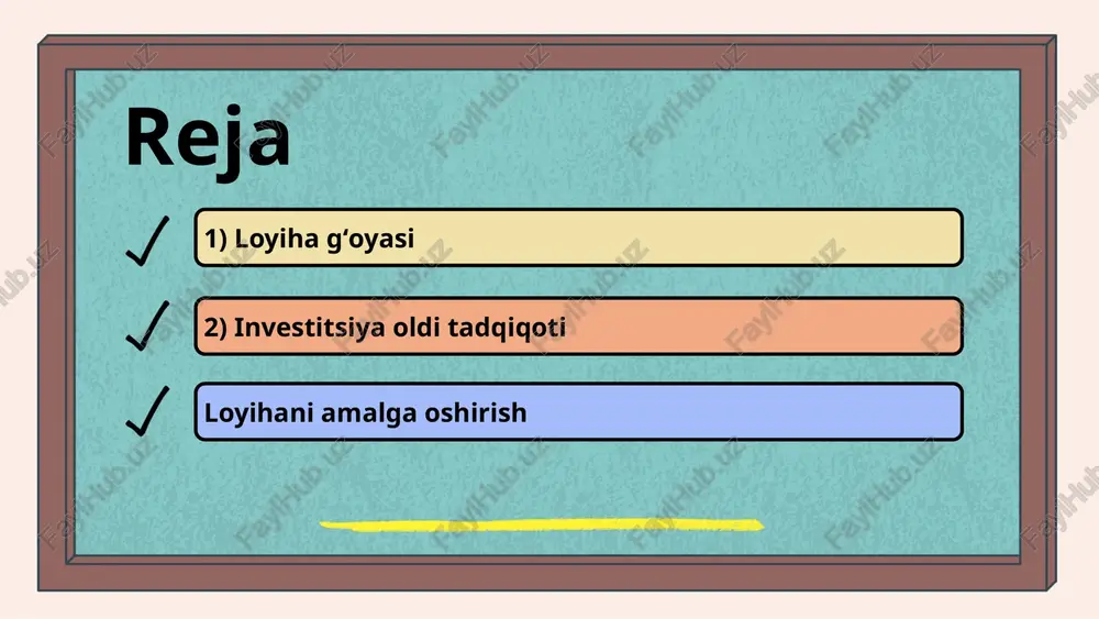 ozim. kelajakdagi tadqiqotlar uchun tavsiyalar: innovatsiyalarni kiritish va yangi strategiyalar ishlab chiqish. loyihani amalga oshirish bosqichlari loyihani amalga oshirish jarayoni loyihani amalga oshirish bosqichlari loyiha muvaffaqiyatini ta'minlash uchun muhimdir. har bir bosqichni to'g'ri bajarish loyiha natijalarini yaxshilaydi. amalga oshirish jarayoni quyidagilarni o'z ichiga oladi: rejalashtirish, ijro, nazorat va baholash. amalga oshirishda e'tibor berilishi lozim bo'lgan jihatlar amalga oshirish jarayonida e'tibor berilishi lozim bo'lgan jihatlar: resurslar, vaqt va loyiha jamoasi. o'zgarishlarni boshqarish va samarali muloqot o'zgarishlarga tez moslashishga yordam beradi. loyihani amalga oshirishda muhim omillar - loyihani muvaffaqiyatli amalga oshirish uchun zarur omillar: resurslar, vaqt va inson resurslari. - risklarni boshqarish: loyihani amalga oshirishda yuzaga keladigan xavf-xatarlarni aniqlash va ularga qarshi chora-tadbirlar ko‘rish muhimdir. - loyihani monitoring qilish: jarayon davomida loyihaning holatini baholash va zarur bo‘lganda o‘zgarishlar kiritish lozim. photo by erik mclean on unsplash xulosa loyihalar turli sohalarda muhim rol o'ynaydi va maqsadlarni amalga oshirishda zarur. samarali resurslarni boshqarish imkonini …