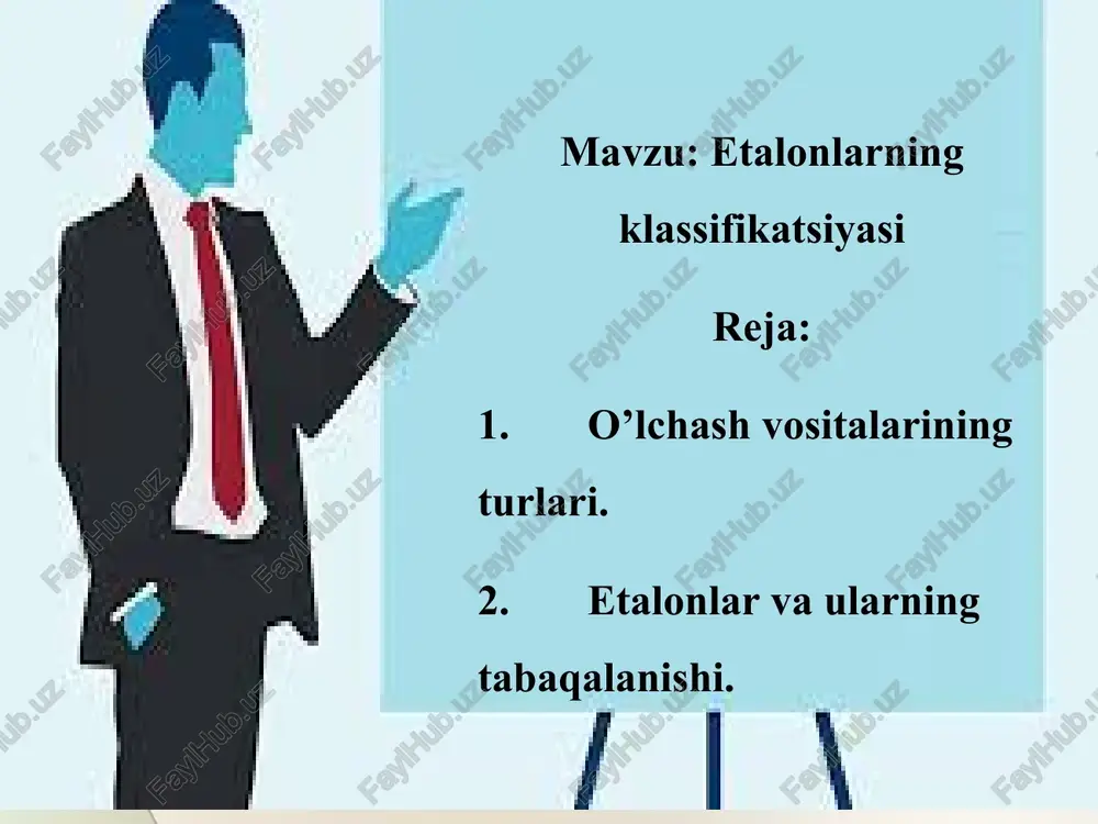 ng to‘g‘ri tanlanishiga va ishlashiga bog‘liq. xalqaro etalon – milliy etalonlar bilan qayta tiklanadigan va saqlanadigan birliklar o’lchamlarini muvofiqlashtirish uchun xalqaro kelishuv bo‘yicha xalqaro asos sifatida qabul qilingan etalon. davlat etaloni – davlat hududida ush bu kattalikning boshqa barcha etalonlari bilan qayta tiklanadigan, birliklarning o‘lchamlarini aniqlash uchun asos sifatida xizmat qilishi vakolatli davlat idorasining qarori bilan tan olingan birlamchi yoki maxsus etalon. milliy etalon – mamlakat uchun bo shlang‘ich etalon sifatida xizmat qilishi rasmiy qaror bilan tan olingan etalon bo‘lib, milliy metrologiya organi tomonidan tasdiqlanadi. o‘zbekiston respublikasida ushbu organ sifatida, standartlashtirish, metrologiya va sertifikatlashtirish bo‘yicha mill iy markaz – o‘zstandart agentligi hisoblanadi. maxsus etalon – birlikning alohida sharoitlarda qayta tiklanishini ta’minlaydigan va bu sharoitlar uchun birlamchi etalon bo‘lib xizmat qiladigan etalondir. maxsus etalon yordamida yaratilgan birlik birlamchi etalon yordamida yaratilgan birlik birlamchi etalon yordamida yaratilgan birlikka mos bo‘lishi kerak. birlamchi etalon orqali qiymati aniqlanadigan etalonga ikkilamchi etalon nomi berilgan. guvoh …