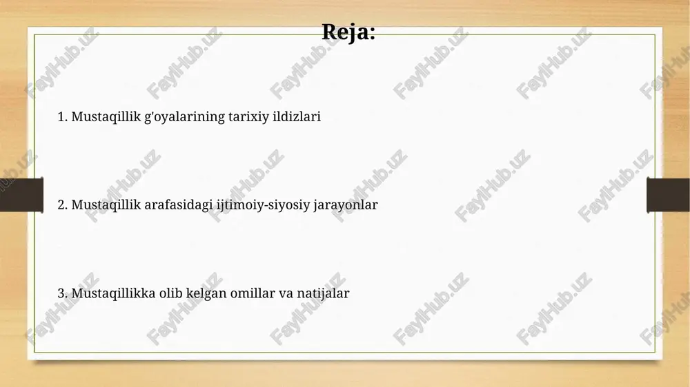 1989-yilda xalq deputatlari syezdi o'tkazildi. unda qatnashgan turli millat vakillari markaziy hukumatga ochiq norozilik bildirishdi, bu respublikalar suvereniteti uchun muhim qadam bo'ldi. o‘zbekiston ssr oliy kengashining faoliyati oliy kengash 1990-yil 24-martda islom karimovni prezident etib sayladi, bu davrda respublika boshqaruvida sezilarli siyosiy o'zgarishlar boshlandi. 1991-yil 31-avgustda oliy kengash o'zbekistonning davlat mustaqilligi to'g'risidagi tarixiy deklaratsiyani qabul qildi va mustaqil davlat barpo etilishiga asos soldi. 1990-yil 20-iyun: mustaqillik deklaratsiyasi 1990-yil 20-iyunda qabul qilingan mustaqillik deklaratsiyasi, o'zbekiston ssrning davlat suvereniteti to'g'risida bo'lib, bu muhim siyosiy qadam edi. deklaratsiya o'zbekiston ssr konstitutsiyasi va qonunlarining ustunligini e'lon qildi, respublika hududida o'z qonunlarini yaratish huquqini belgilab berdi. referendum: xalq irodasining ifodasi 1991 yil 18 noyabrda qabul qilingan 'o'zbekiston respublikasining davlat mustaqilligi to'g'risida'gi qonuni, referendumning muhim huquqiy asosini yaratdi. referendum, xalqning siyosiy irodasini bevosita ifodalashning eng muhim shakli bo'lib, 1991 yil dekabr oyida o'tkazilgan. 98,3 % ovoz mustaqillikni qo'llab-quvvatladi. 1991-yil avgust voqealari va ularning ta’siri 1991-yil avgust …
