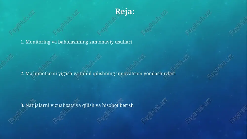 og'langanligini vizual tarzda ko'rsatuvchi vositadir. u xarajatlar, faoliyatlar, natijalar va ta'sirlarni aniqlashda yordam beradi, bu esa 4-bosqichda resurslarni to'g'ri taqsimlash va baholash uchun muhim ahamiyatga ega. o'zgarishlar nazariyasi o'zgarishlar nazariyasi (theory of change) – bu 1-bosqichdan yakuniy maqsadgacha bo'lgan bog'liqlikni aniq ifodalovchi, natijalarni xaritalashning muhim usulidir. ushbu nazariya, odatda, 3-5 yil ichida erishiladigan oraliq natijalarni belgilab, loyihaning uzoq muddatli ta'sirini baholash uchun asos yaratadi. natijalarga asoslangan monitoring natijalarga asoslangan monitoring (nbm) dastur maqsadlariga erishish darajasini baholash uchun aniq ko'rsatkichlar, maqsadlar va natijalarga e'tibor qaratadi, masalan, 80% maqsadga erishish. nbm doirasida ma'lumotlar yig'ish usullari kantitativ (so'rovlar, statistika) va sifat (intervyular, fokus-guruhlar) ma'lumotlarini o'z ichiga oladi, ularning kombinatsiyasi 75% ishonchlilikni oshiradi. raqamli monitoring va baholash raqamli monitoring va baholash 4.0 texnologiyalari yordamida real vaqt rejimida ma'lumotlarni yig'ishni ta'minlaydi, bu esa tezkor qarorlar qabul qilish imkonini beradi. sun'iy intellekt va katta ma'lumotlar tahlili 5-bosqichdagi raqamli m&e usullari orqali loyihaning samaradorligini 75% gacha oshirishga …