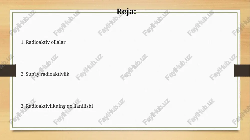 nishi uchun ketadigan vaqt bo'lib, u parchalanish doimiysi (λ) bilan t₁/₂ = ln(2)/λ formula orqali bog'langan. e'tiboringiz uchun rahmat image7.png image3.png image4.png