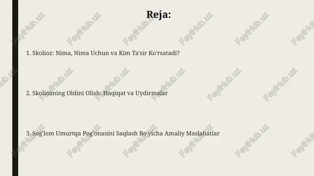 atlaridan biri bu yelka pichoqlarining nosimmetrikligi bo'lishi mumkin, bunda bir yelka pichog'i boshqasidan ko'proq chiqib turadi yoki balandroq joylashadi. skolioz bilan og'rigan odamlarda belning bir tomonida qovurg'alar boshqasiga qaraganda ko'proq chiqib turishi mumkin, bu esa egilish yoki burilish natijasida hosil bo'lgan deformatsiyani ko'rsatadi. skolioz belgilariga oyoqlarning uzunligi nomutanosibligi kiradi, bunda bir oyoq boshqasidan biroz uzunroq bo'ladi, natijada yurish paytida muvozanat buzilishi kuzatiladi. skoliozni tashxislash rentgen nurlari skoliozni tashxislashning asosiy usuli bo'lib, umurtqa pog'onasining egilish burchagini cobb burchagi orqali o'lchaydi. skoliozni tashxislashda adam's testidan foydalaniladi, bunda bemor oldinga egiladi va orqa qismida egilish yoki asimmetriya baholanadi. skoliometr – bu umurtqa pog'onasining rotatsiyasini o'lchaydigan asbob bo'lib, adam's testida shubha tug'ilganda qo'llaniladi, o'lchovlar 5 darajadan oshsa rentgen talab etiladi. skoliozning rivojlanish xavfi omillari ba'zi nevrologik kasalliklar, masalan, serebral falaj yoki mushak distrofiyasi, mushaklarning zaifligi va suyaklarning noto'g'ri rivojlanishi orqali skoliozga olib kelishi mumkin. o'smirlik davrida, ayniqsa 10 yoshdan 13 yoshgacha bo'lgan qizlarda skolioz …