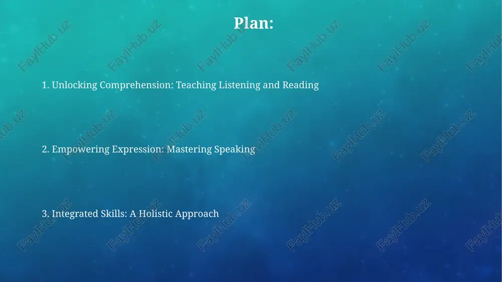 reading skimming reads quickly to grasp main ideas, targeting headings and first/last sentences, achieving around 70% comprehension for an overview in 1-2 minutes. scanning locates specific information, such as dates or keywords, ignoring irrelevant details, improving efficiency by reading at 800+ words per minute. engaging reading activities: promoting active comprehension implement a "think-pair-share" activity using short texts; students analyze texts for 2 minutes, discuss for 3, then share key insights, boosting comprehension. employ the sq3r method (survey, question, read, recite, review) to actively process informational texts, enhancing retention rates by at least 25 percent. the speaking process: fluency, accuracy, and pronunciation fluency involves speaking smoothly at a reasonable pace (around 100-150 words per minute), prioritizing conveying meaning over perfect grammar in initial stages of oral practice. accuracy focuses on correct grammar, vocabulary, and sentence structure; errors are addressed later, after fluency practice, using targeted feedback on 2-3 key areas. overcoming …