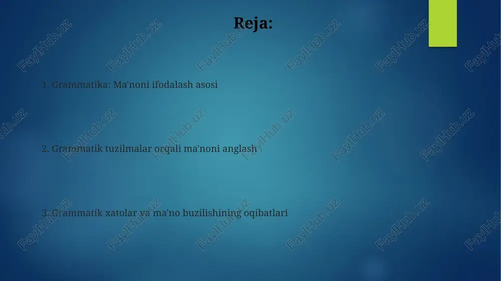 lma turli kontekstlarda turlicha ma’nolarni anglatishi mumkin, bu esa talqinning muhimligini ko‘rsatadi. kontekstning grammatik ma'noga ta'siri kontekst grammatik noaniqlikni hal qiladi: 'uchishlar' so'zi fe'l yoki ot ekanligini 2-gapda aniqlash mumkin, 3-gapning ma'nosi esa kontekst orqali belgilanadi. nutq vaziyatida grammatik shakllar ma'noni o'zgartiradi: masalan, 'kelasanmi?' degan savol 1-shaxsga nisbatan so'roq va 2-shaxsga nisbatan buyruq sifatida tushunilishi mumkin. pragmatik kontekst grammatik tuzilmalarning talqinini boyitadi: 'eshik ochiq' degan gap, atrofga qarab, 4-ma'noni anglatishi mumkin, 5-ma'noda esa vaziyatga bog'liq. turli tillardagi grammatik tizimlar va ularning xususiyatlari agglyutinativ tillarda, masalan, turk tilida, bir nechta morfema bir so'zga biriktirilib, 3-shaxs egalik qo'shimchasi yoki ko'plik qo'shimchasi kabi ma'nolarni ifodalaydi. ba'zi tillarda, masalan, yapon tilida, so'zlarning tartibi erkin bo'lishi mumkin, chunki ma'no aniqlanishi uchun 5 tagacha holat qo'shimchalari ishlatiladi, boshqa tillarda esa so'z tartibi qat'iyroqdir. ba'zi tillar, xususan, xitoy kabi tonal tillar, so'zlarning ma'nosini ajratish uchun tonlardan foydalanadi, bu esa 4 tagacha turli xil ma'nolarni bitta bo'g'in bilan …