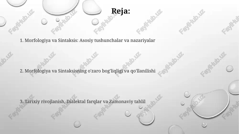 o'shimchalarini qo'shish orqali kelishik shakllarini yaratadi, bu esa so'zning ma'nosini va grammatik funksiyasini o'zgartiradi. gap tuzilishi va turlari gap tuzilishi elementlari (sub'ekt, kesim, to'ldiruvchi, hol, aniqlovchi) yordamida belgilanadi; masalan, oddiy gaplarda bitta predikativ markaz, murakkab gaplarda esa ikkitadan ko'proq predikativ markaz bo'ladi. gap turlari maqsadi (darak gap, so'roq gap, buyruq gap, undov gap) va tuzilishiga (sodda, qo'shma, ergash gap) ko'ra farqlanadi; har bir tur o'ziga xos intonatsiya va so'z tartibiga ega. transformatsion generativ grammatikada gap tuzilishi chuqur va sirtqi tuzilishlar orqali tushuntiriladi; chuqur tuzilish mantiqiy ma'noni ifodalasa, sirtqi tuzilish esa grammatik shaklni aks ettiradi. sintaktik aloqalar va bo'laklar gap bo'laklari, jumladan, ega, kesim, to'ldiruvchi, aniqlovchi va hol kabi elementlar gapning 5 turli mazmuniy va grammatik tuzilishini shakllantiradi hamda ularning sintaktik vazifalari 3 asosiy qismga bo'linadi. sintaktik bog'lanishlar gap bo'laklari o'rtasida o'zaro aloqalarni yaratadi, masalan, moslashuvda sifat son bilan bog'lansa, boshqaruvda fe'l obyektni talab qiladi; bu aloqalar 1-darajali va 2-darajali bo'lishi …