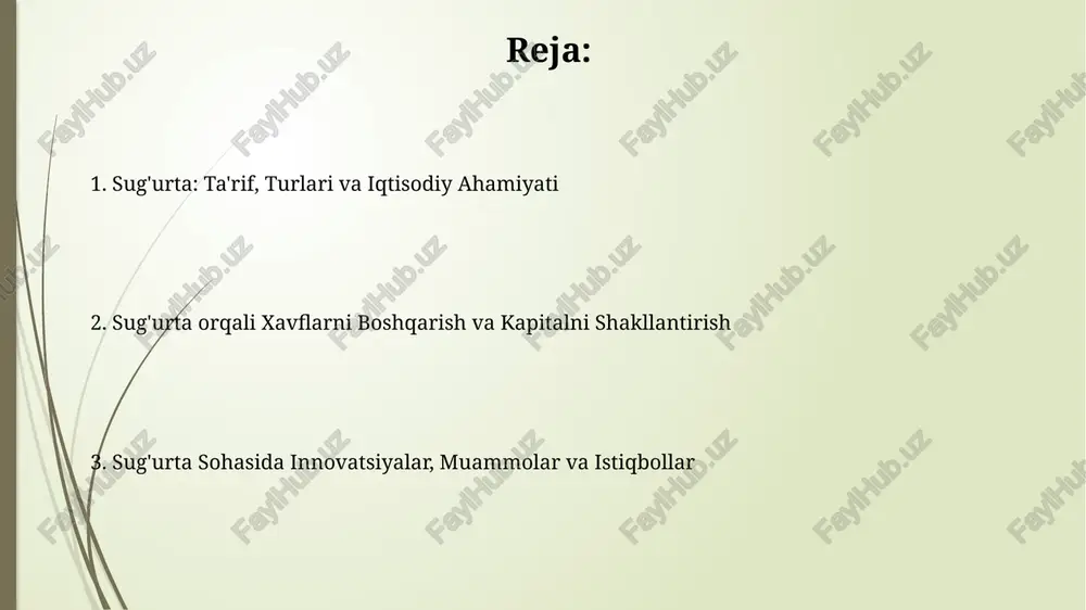 kapital shakllanishiga yordam beradi. iqtisodiy o'sishni rag'batlantirish sug'urta kompaniyalari iqtisodiyotga investitsiya kiritish orqali iqtisodiy o'sishni rag'batlantiradi, bu esa yangi korxonalarni qo'llab-quvvatlaydi va ishlab chiqarish quvvatlarini 10-15 foizga oshiradi. sug'urta biznesning xavfini kamaytirish orqali iqtisodiy o'sishga hissa qo'shadi, bu esa banklarning 5-7 foizgacha ko'proq kredit berishiga imkon yaratadi va investitsiyalarni oshiradi. sug'urta va ish o'rinlari yaratish sug'urta kompaniyalari actuariylar, agentlar, da'vo bo'yicha mutaxassislar va it xodimlari kabi turli rollarda minglab ish o'rinlarini yaratadi, bu esa ish bilan ta'minlashga sezilarli hissa qo'shadi. sug'urta sohasida sotuvchi agentlar va brokerlar tarmog'i faoliyati yuritiladi, ular turli sug'urta mahsulotlarini sotish orqali bevosita ish o'rinlari yaratilishiga yordam beradi va daromad oladi. sug'urta kompaniyalarining moliyaviy barqarorligi sug'urta kompaniyalari aktivlari va majburiyatlari o'rtasidagi muvozanatni saqlashlari kerak, bunda 100% to'lov qobiliyati koeffitsienti aktivlar majburiyatlardan yuqori ekanligini ko'rsatadi. moliyaviy barqarorlik uchun muhim ko'rsatkich - bu sug'urta da'volarini to'lash qobiliyati, ya'ni kompaniyaning zararni qoplash uchun yetarli likvid aktivlarga ega bo'lishi. sug'urta sohasidagi …