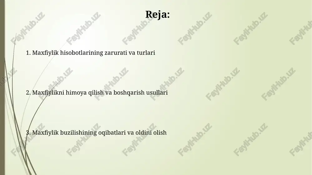 xodimlar 3 kunlik o'qishdan o'tadi. maxfiylik buzilishining oqibatlari maxfiylikning buzilishi kompaniya obro'siga jiddiy putur yetkazishi mumkin, natijada mijozlar ishonchini yo'qotish va 30% gacha daromadning kamayishiga olib kelishi mumkin. shaxsiy ma'lumotlar o'g'irlanishi, masalan, 1000 dan ortiq mijozning bank ma'lumotlari, jiddiy huquqiy oqibatlarga va katta miqdordagi jarimalarga sabab bo'lishi mumkin. tegishli qonunchilik va standartlar shaxsiy ma'lumotlarni himoya qilish to'g'risidagi qonun, 2019-yil 2-iyulda qabul qilingan, shaxsiy ma'lumotlarni qayta ishlash va himoya qilish tartibini belgilaydi, buzilishlar uchun javobgarlikni aniqlaydi. axborot texnologiyalari sohasidagi standartlar (iso 27001) axborot xavfsizligi menejmenti tizimlarini yaratish, joriy etish, saqlash va doimiy takomillashtirish bo'yicha talablarni belgilaydi. maxfiylikni ta'minlash bo'yicha tavsiyalar 128-bitli shifrlash kabi kuchli shifrlash protokollaridan foydalaning, ayniqsa, maxfiy ma'lumotlar almashinuvida, ma'lumotlar himoyasini maksimal darajaga ko'tarish uchun muntazam ravishda yangilab turing. rollar va mas'uliyatlarga asoslangan ruxsatlar tizimini joriy etish; faqat 2 faktorli autentifikatsiya orqali ma'lumotlarga kirishni cheklang va muntazam tekshiruvlar o'tkazing. amaliy misollar tibbiyot sohasida bemorning kasallik tarixini o'z ichiga olgan …