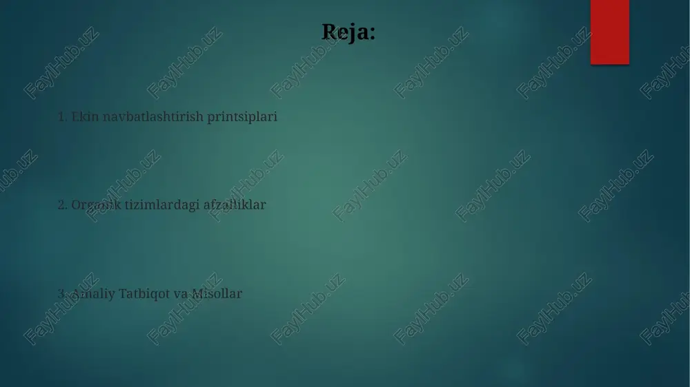 qa aylanishi mineralizatsiya (organik moddalar parchalanishi 15-20% n, p, k ajratadi), immobilizatsiya (mikroorganizmlar tomonidan yutilishi) va ozuqa moddalarining o'zgarishi (masalan, nitrifikatsiya, ammiakni nitratga aylantirish) kabi 3 asosiy jarayondan iborat ekin navbatini almashtirish zararkunandalar va kasalliklarga qarshi kurashda muhim ahamiyatga ega. bu zararkunandalar hayot tsikllarini buzadi (masalan, aqshning aydaho shtatidagi kartoshka dalalarida nematodalar sonini 25-50% ga kamaytiradi) va kasalliklarning tarqalishini kamaytiradi, pestitsidlarga bog'liqlikni minimallashtiradi zararkunanda va kasalliklarga qarshi kurash ekin navbatini almashtirish (rotatsiya), organik zararkunanda va kasalliklarga qarshi kurashning asosiy tamoyili boʻlib, sakramento vodiysidagi (kiliforniya) maydonlarda 3-5 yillik tsikl ichida turli oʻsimlik oilalarini (masalan, dukkaklilar, karamdoshlar, donlilar) strategik tartibda ekishni oʻz ichiga oladi hosil tanlash va ketma-ketligi tuproq salomatligi uchun almashlab ekish juda muhim. dukkaklilar (masalan, aqshning g'arbiy o'rtasidagi soya) atmosfera azotini o'zlashtirib, keyingi ekinlar (masalan, makkajo'xori) uchun tuproq unumdorligini oshiradi. chuqur ildizli ekinlar (masalan, rossiyaning qora yer mintaqasidagi quyoshgul) tuproq tuzilmasini yaxshilaydi, siqilishni kamaytiradi 4 yillik aylanishga dukkaklilar (no'xat), karamdoshlar …