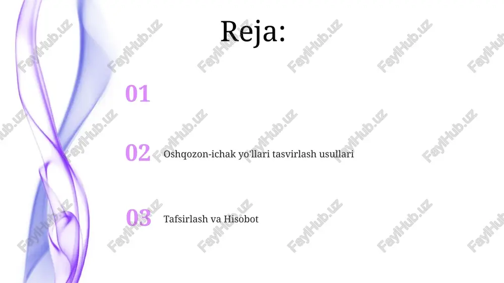 qilinadi. rentgenolog tasvirlarni oshqozon-ichak traktidagi anatomik tafsilotlar va funktsional muammolarni baholash uchun tekshiradi. ingichka ichakni tekshirish (sbft): bariy sulfat (250-400 ml) ning o'n ikki barmoqli ichakdan yelgacha o'tishi fluoroskopiya yordamida kuzatiladi; harakatlanishini, o'tish vaqtini, qorin bo'shlig'idagi to'siqlarni (masalan, kron kasalligi, yopishishlar) baholaydi. tasvirlar qabul qilinganidan keyin 15, 30, 60 va 120 minutlarda olinadi. anus va to'g'ri ichak tasviri magnit-rezonans tomografiyasi (mrt), ayniqsa t2-og'irlikdagi ketma-ketliklarda, to'g'ri ichak saratonining bosqichini (tnm tizimi), devor qalinligini, mezorrektum yaqinidagi limfa tugunlarining shikastlanishini va anus atrofidagi sfinkterning shikastlanishini aniqlashda juda samarali bo'lib, davolash qarorlari uchun muhim ahamiyatga ega kompyuter tomografiya (kt) kolonoskopiyasi (ktk) yoki virtual kolonoskopiya rektum va butun yo'g'on ichakni invaziv bo'lmagan holda tekshirish uchun 3d tasvirlardan foydalanadi. u poliplarni (≥5mm), o'smalarni, divertikula va yallig'lanishli ichak kasalligi (yik) o'zgarishlarini, shu jumladan rektosigmoid tutashuvini aniqlaydi ovqat hazm qilish tizimi tasvirlari: kte va enterokliz asosiy tarkibiy qismlar bo'lib, kesma tasvirlarni beradi, qorin va chanoq bo'ylab turli xil …
