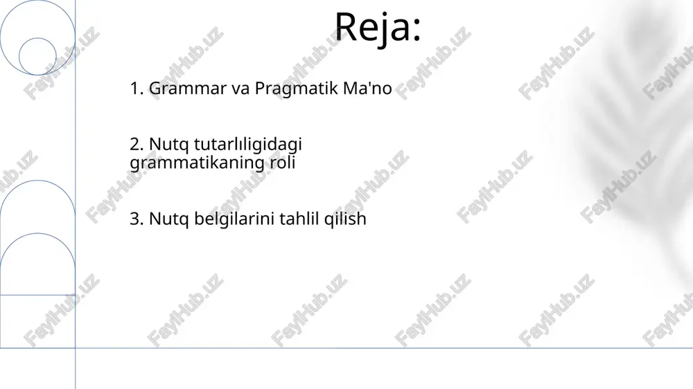 oki lotinchadagi grammatik kelishiklar) nutq talqiniga bevosita taʼsir qiladi grammatika va diskurs oʻrtasidagi bogʻliqlik ikki tomonlama. diskurs konteksti grammatik tanlovlarga taʼsir qiladi, grammatik tuzilmalar esa diskurs talqinini shakllantiradi. masalan, kundalik suhbatdagi ellipsisning strategik qoʻllanilishi va bmtdagi rasmiy taqdimotlardagi yoʻqligi 3. diskursta grammatikaning roli kompyuter usullaridan (masalan, chastota tahlili, kollokatsiya tahlili) foydalangan korpus lingvistik tadqiqotlari katta ma'lumotlar to'plamlarida (masalan, zamonaviy amerika ingliz tilining korpusi, britaniya milliy korpusi) grammatik xususiyatlarni miqdoriy jihatdan aniqlaydi va turli registrlardagi va vaqt davrlaridagi qo'llanishdagi naqshlarni yoritadi grammatikaviy tanlovlar (masalan, faol va mayli mayl, zamonlar, olmoshlarning ishlatilishi) turli kontekstlarda (masalan, huquqiy hujjatlar, ilmiy maqolalar, kundalik suhbatlar) nutq oqimiga va talqiniga sezilarli ta'sir ko'rsatadi grammatikaviy tanlovlar tahlili yozuvchilar va so'zlovchilarning ma'no yaratishini va turli diskurs turlarida (masalan, ishontirish, aniqlik, noaniqlik) ma'lum ritorik effektlarga erishishini ko'rsatadi 4. grammaticaviy tanlovlar va ularning diskursga ta'siri diskurs tahlili grammatik tanlovlarni kontekst bilan bog'liq holda ko'rib chiqadi. gap va bandlar orasidagi grammatik koherensiyani …