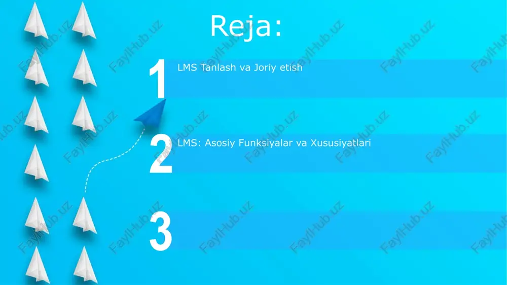 ishi va natijalarini real vaqtda ko'rsatuvchi tahlil paneli, google kabi tashkilotlarda) to'g'ri lmsni tanlash joylashtirishdan avval, turli joylardagi turli o'quvchilar uchun lmsning qo'llanishini (masalan, qishloq joylardagi talabalar uchun onlayn kurslar, nogironlar uchun moslashuvchanlik xususiyatlari) to'liq baholang lms narxlari juda farq qiladi. obuna narxi (masalan, 1 foydalanuvchi/oyiga 10$), joriy qilish to'lovi (masalan, dastlabki sozlash uchun 2000$), va muntazam texnik xizmat ko'rsatish xarajati (masalan, serverni joylashtirish uchun yiliga 500$) ni hisobga oling lms foydalanuvchi rollari va huquqlari lms foydalanuvchi rollari (masalan, administrator, o'qituvchi, talaba, mehmon) o'quv platformasida (masalan, moodle, canvas, blackboard) kirish darajasini belgilaydi ruxsat cheklashlari kontentni o'chirish, baholarni o'zgartirish, ma'lum kurs materiallariga kirish yoki foydalanuvchilarni ro'yxatdan o'tkazish/ro'yxatdan chiqarish kabi harakatlarni cheklaydi donadorli huquqlar sozlamalari aniq nazoratni ta'minlaydi, alohida foydalanuvchilar yoki guruhlarga (masalan, faqat assistentlar topshiriqlarni baholay oladi, lekin kontent yarata olmaydi) aniq huquqlarni beradi (masalan, kaliforniya universiteti, berkley kampusi) lms xususiyatlari va funksiyalari lmsni boshqa tizimlar bilan integratsiyalash lmsni videokonferensiya platformalari …
