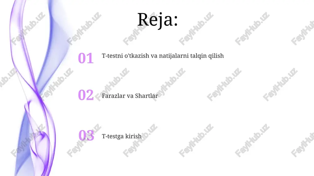 o'rtacha farqni baholaydi (masalan, davolash va nazorat; erkaklar va ayollar). mustaqil kuzatishlar, taxminan normal taqsimot (n>30) va teng yoki teng bo'lmagan dispersiyalarni (leven test yordamida baholanadi; p>.05 teng dispersiyalarni bildiradi) talab qiladi london shahrida o'tkazilgan klinik tadqiqotdagi ikki mustaqil guruhdan olingan namunaviy o'rtacha qiymatlar (masalan, x̄₁=78, x̄₂=85), standart og'ishlar (s₁=10, s₂=8) va namunaviy hajmlar (n₁=30, n₂=35) yordamida hisoblangan t-statistikasi. p-qiymat statistik ahamiyatlilikni aniqlaydi (masalan, p (df=28) = 2.05, p = 0.025) yo'naltirilgan farazlarni (masalan, a guruhining o'rtacha qiymati > b guruhining o'rtacha qiymati) baholaydi; ikki tomonlama testlar (masalan, t (df=28) = 1.70, p = 0 ikki tomonlama testlar namunaviy o'rtacha qiymatlar orasidagi musbat va manfiy farqlarni (masalan, london va parij ishtirokchilari orasida reaksiya vaqtini millisekundlarda taqqoslash) hisobga oladi. agar ta'sir yo'nalishi oldindan ma'lum bo'lsa, bir tomonlama testlar kuchliroq, ammo noto'g'ri bo'lsa xavfli quvvat tahlili natijalarni talqin qilishda p-qiymati, effekt kattaligi (masalan, o'rtacha qiymatlar orasidagi farq miqdorini ko'rsatuvchi koenning d koeffitsienti) …