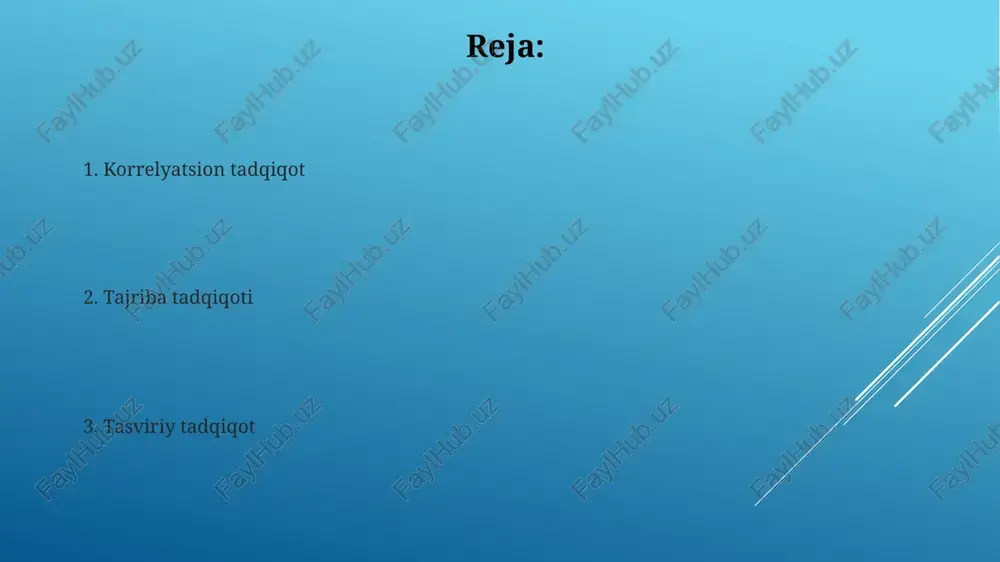 hifoxona). kvazi-eksperimental tadqiqot, tasodifiy taqsimotsiz, mavjud guruhlardan (masalan, chikagodagi maktablar, yosh guruhlari) foydalanib, yangi 3 yillik savodxonlik dasturining (n=500) standartlashtirilgan test ballariga (masalan, illinoys standart yutuq testi) ta'sirini nazorat va eksperimental guruhlar bo'yicha taqqoslaydi holat tahlili tadqiqoti korrelyatsion tadqiqot (miqdoriy yondashuv) o'zgaruvchilar o'rtasidagi bog'lanishlarni manipulyatsiya qilmasdan o'rganadi keys stadi tadqiqoti, sifatli usul, 2010-yilgi bp deepwater horizon neft to'kilishining luiziana qirg'oq ekosistemiga ta'sirini o'rganadi, intervyular, hujjatlar tahlili (masalan, hukumat hisobotlari) va kuzatishlar orqali murakkab hodisalarni tushunishga yordam beradi. ma'lumotlarning uchburchagi ishonchlilikni mustahkamlaydi. zaminlashtirilgan nazariya tadqiqoti chikagolik 20 ishtirokchidan olingan intervyular kabi ma'lumotlarning doimiy taqqoslash tahlili orqali induktiv ravishda nazariya yaratishga asoslangan sifatli tadqiqot usuli. strauss va corbin (1998) usuli ochiq, o'qsimon va tanlab kodlashni o'z ichiga oladi, toifalar to'yinguncha ma'lumotlarni takroran tahlil qiladi. eksperimental, korrelyasion va deskriptiv tadqiqotlar. meta-tahlil sifatli tadqiqot: murakkab ijtimoiy hodisalarni (masalan, texasdagi 3 ta shifoxonada o'tkazilgan 20 ta suhbat orqali saraton davolashdagi bemorlar tajribasi) tematik tahlil, asoslangan …