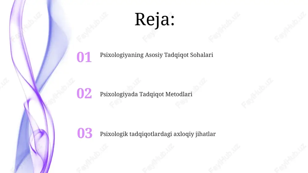 yolg'on iqrorlar haqidagi 75 tadqiqotning meta-tahlili) usullarni o'z ichiga oladi psixologiyada tadqiqot metodlar miqdor usullar (masalan, tajribalar, londondagi ≥100 ishtirokchi bilan o'tkazilgan so'rovnomalar, aqsh universitetlaridan >500 ma'lumot nuqtasini tahlil qiluvchi korrelyatsion tadqiqotlar) stress (qabul qilingan stress shkalasi orqali o'lchangan) va o'qishdagi natijalar (gpa) o'rtasidagi bog'liqlikni statistik dasturlar (spss, r) yordamida baholaydi. berlin, germaniyada o'tkazilgan aralash usullar (300 ta so'rovnoma va 15 ta suhbat) hodisalarni har tomonlama tushunish imkonini beradi; miqdoriy ma'lumotlar (masalan, depressiya tarqalish darajasi)ni sifat ma'lumotlari (masalan, individual hikoyalar) bilan birlashtirish chuqurroq talqinlarga imkon beradi. fransiyaning qishloq hududlarida o'tkazilgan intervyular, fokus guruhlar va 20 ta terapiya sessiyasi yozuvlarining tematik tahlili orqali tashvishga qarshi kurash mexanizmlari haqidagi subyektiv tajriba va nuqtai nazarlar o'rganiladi; ma'lumotlar tahlili kodlash va mavzulani aniqlashni o'z ichiga oladi. ijtimoiy psixologiya ijtimoiy psixologiyaning tadqiqot usullari kvantitativ (masalan, 1000+ ishtirokchining onlayn so'rovnomalariga statistik tahlil) va kvalitativ (masalan, stenford universitetidan 50 ta intervyu yozuvlarining tematik tahlili) yondashuvlarni o'z ichiga …