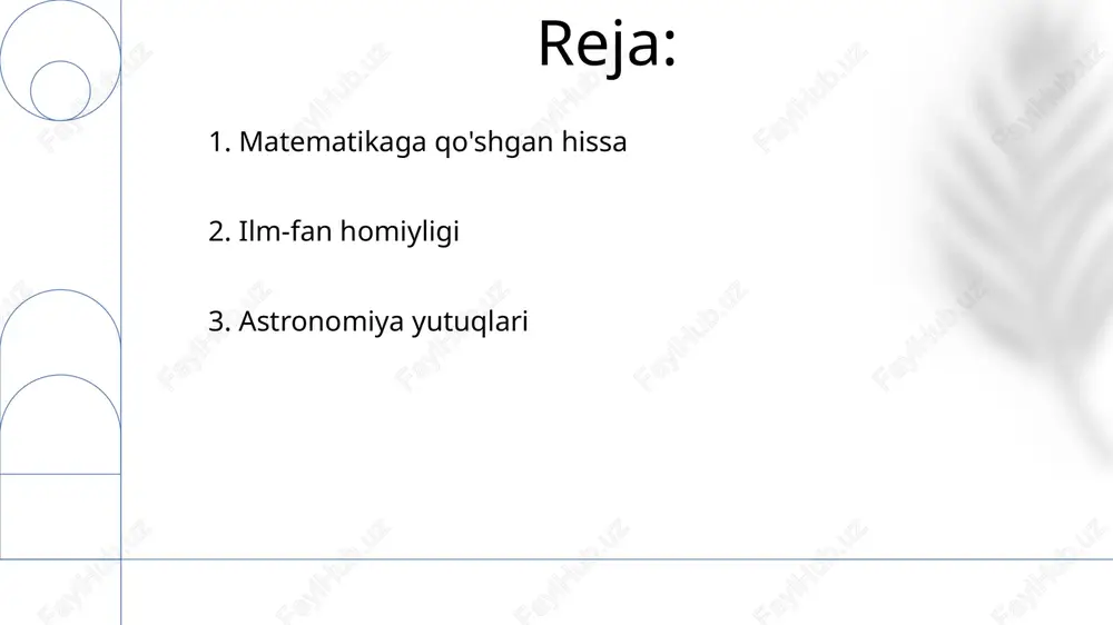 urkoniy rasadxonasini (1420-yillar) qurdirdi va o‘z davri uchun misli ko‘rilmagan aniqlikdagi 1018 yulduzni o‘z ichiga olgan “ziji-sultoniy” yulduz katalogini yaratdi, bu esa xv asr o‘rta osiyosi sharoitida pozitsion astronomiyani sezilarli darajada rivojlantirdi. 5. zijiy-i sultoniy samarqanddagi 15-asr observatoriyasining aniq o'lchovlari (jumladan, ekliptika moyilligining 23°30′ 17″ aniqligi) o'sha davr texnologiya va ilmiy yutuqlarini ko'rsatib, ko'p asrlar davomida yevropa observatoriyalaridan ustun turdi va yevroosiyo va islom olamining astronomik bilimlariga ta'sir ko'rsatdi. ulugʻbek (1394-1449), temuriylar sultoni va mashhur olimi, "ziji-sulton"ni shaxsan nazorat qilib, matematika, astronomiya va islomshunoslikdagi bilimlarini namoyon etdi, samarqand rasadxonasiga temuriylar imperiyasining turli burchaklaridan yetakchi olimlarni jalb qildi. natijada trigonometriya va kuzatish texnikasida taraqqiyot yuz berdi. 6. fanlarni homiylik qilish mirzo ulug'bek (1394-1449), samarqandning temuriylar hukmdori, 60-70 olimlarni ishga olgan mashhur gurkaniy rasadxonasiga homiylik qildi; va ptolemey va boshqalarning oldingi asarlaridan ustun bo'lgan, 1018 yulduz kuzatuvini o'z ichiga olgan juda aniq astronomik jadval bo'lgan "ziji sultoniy"ni yaratdi. ulug'bekning homiyligi 15-asr markaziy …