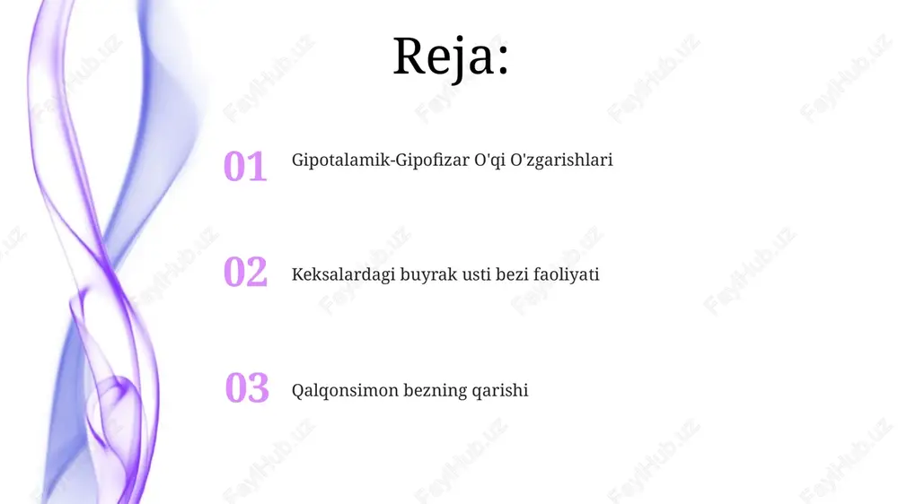 on bez o'zgarishlari yoshi va yoshga bogʻliq oʻzgarishlar: gipotalamo-gipofiz-buyrak usti bezi (hpa) oʻqining pasayishi; kortizol ajralishining oʻzgarishi; qaragʻay bezining melatonin ishlab chiqarishining kamayishi (uyqu-uygʻonish sikllariga taʼsir qiladi) qalqonsimon bez hajmi 20 dan 80 yoshgacha ~35% ga kamayadi; follikulyar hujayra hajmi ortadi; qalqonsimon bezda biriktiruvchi to'qima ko'payadi va funksiyasiga ta'sir qiladi. joylashuvi: qalqonsimon bez (bo'yinning old qismi). buyrak usti bezi faoliyatining pasayishi pineal bezining o'zgarishlari 7 yoshdan keyin epifiz bezi kaltsifikatsiyasi sezilarli darajada ortadi, 17 yoshda taxminan 40%, 80 yoshda esa deyarli 100% kaltsifikatsiyaga uchraydi; yosh o'tishi bilan gidroksiindol-o-metiltransferaza (hiomt) faolligi pasayadi va bu miyaning epitalamusidagi epifiz bezida melatonin ishlab chiqarilishiga ta'sir qiladi. yosh bilan buyrak usti bezlari faoliyati, ayniqsa kortizol ajralishi pasayadi, bu stressga javob va immunitet funksiyasiga ta'sir qiladi. buyraklar ustida joylashgan bu bezlar adrenokortikotrop gormon (aktg) stimulyatsiyasiga nisbatan sezuvchanlikning pasayishini ko'rsatishi mumkin jinsiy gormonlar o'zgarishi yoshiga yoshga bog'liq insulin qarshiligi, 2-toifa diabetga olib keladi, glyukoza muvozanatini buzadi va …
